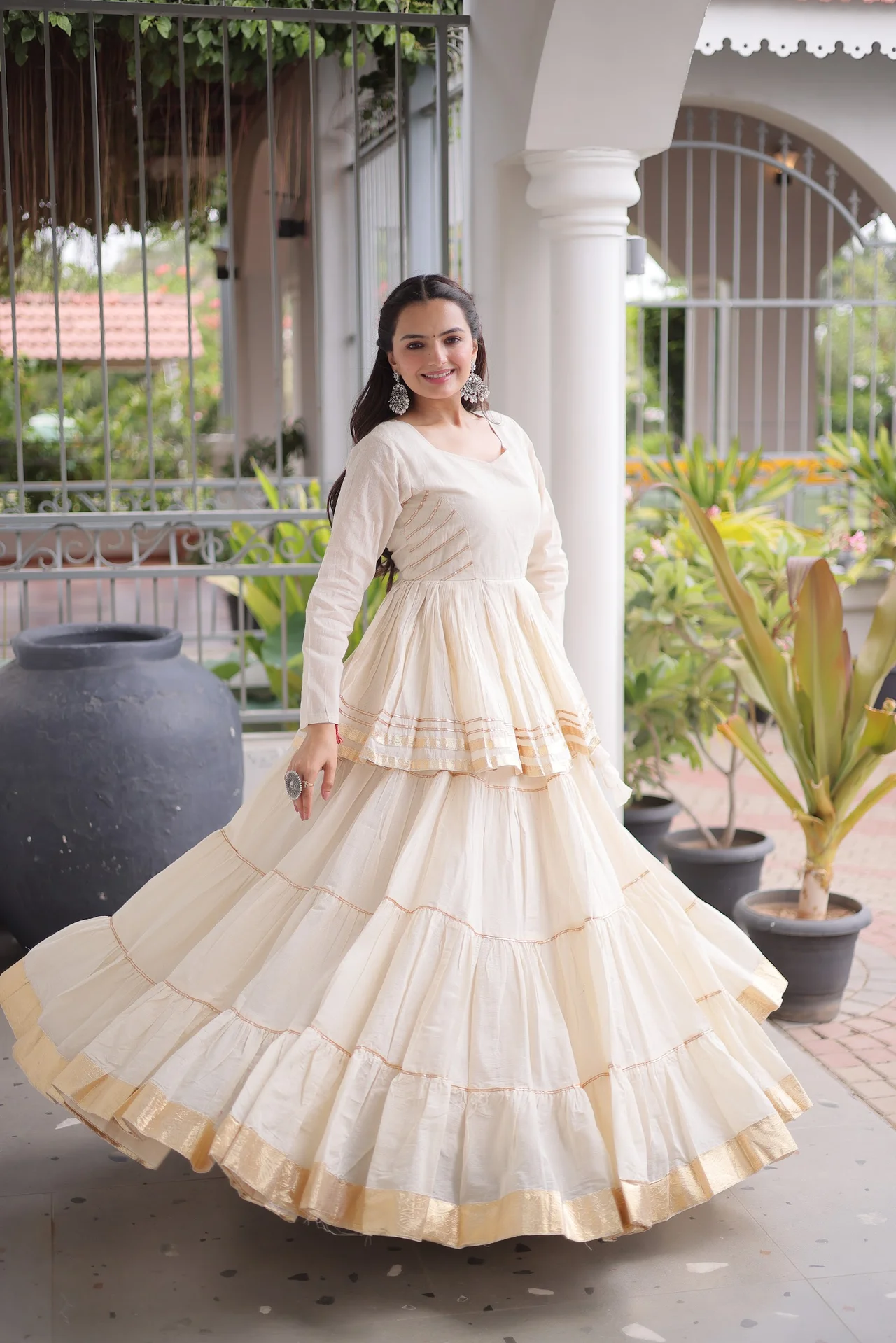 Women's Cotton Lehenga Choli with Peplum Top in Off White — photo 7 of 7