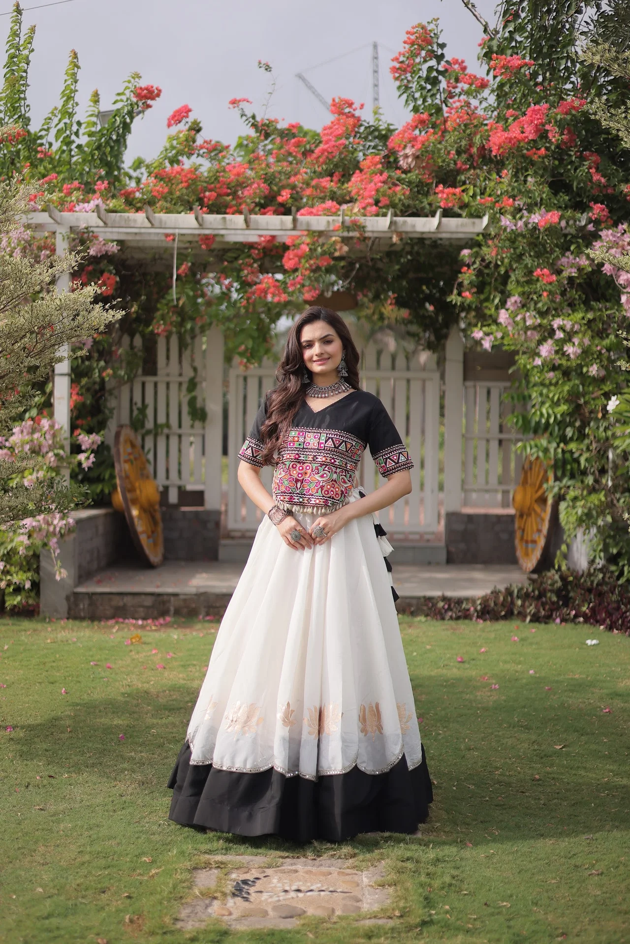 Women's Roman Fabric Navratri Lehenga Choli with Stitched Top in Maroon — photo 3 of 7