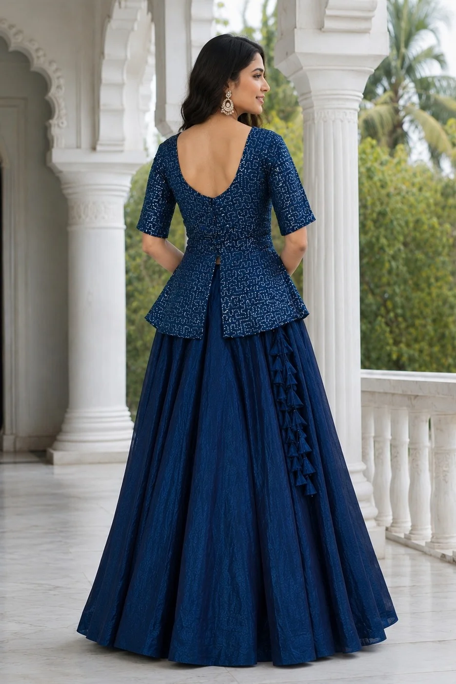 Women's Fendy Satin Lehenga Choli with Sequins Embroidery in Teal — photo 7 of 7