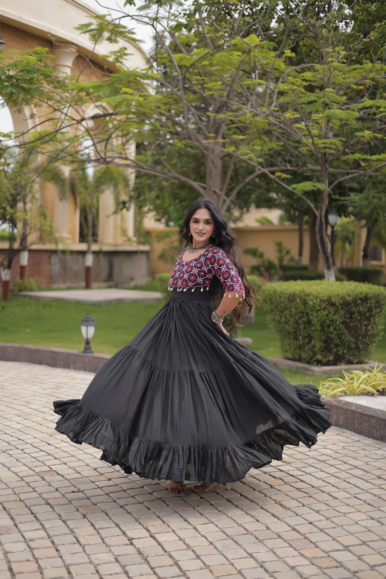 Women's Kora Cotton Embroidered Gown in Black — photo 2 of 8