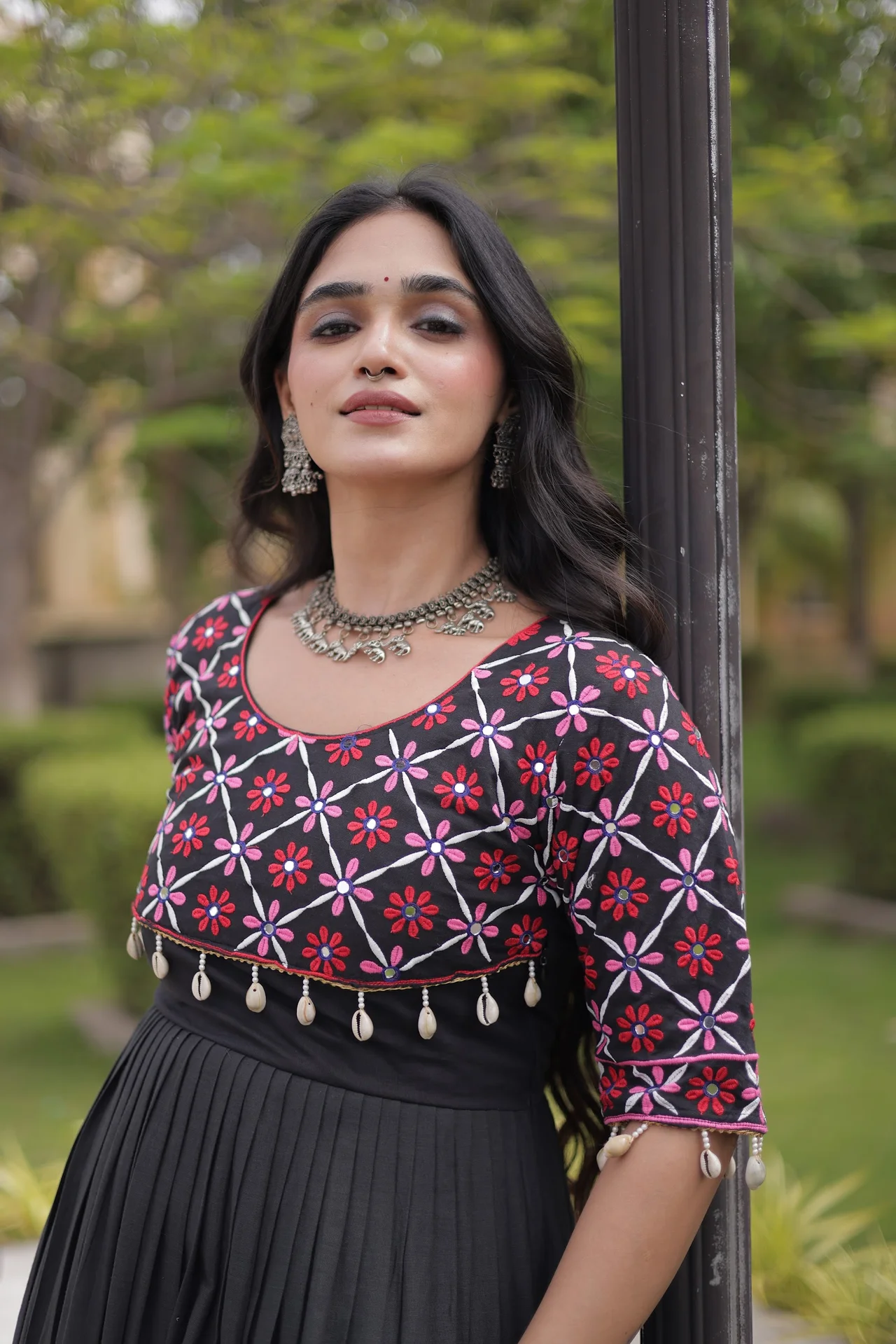 Women's Kora Cotton Embroidered Gown in Black — photo 3 of 8
