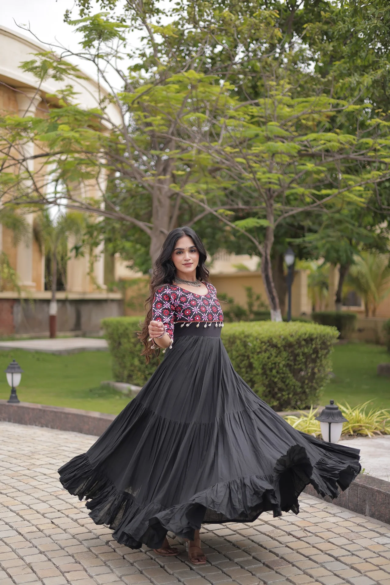 Women's Kora Cotton Embroidered Gown in Black — photo 4 of 8