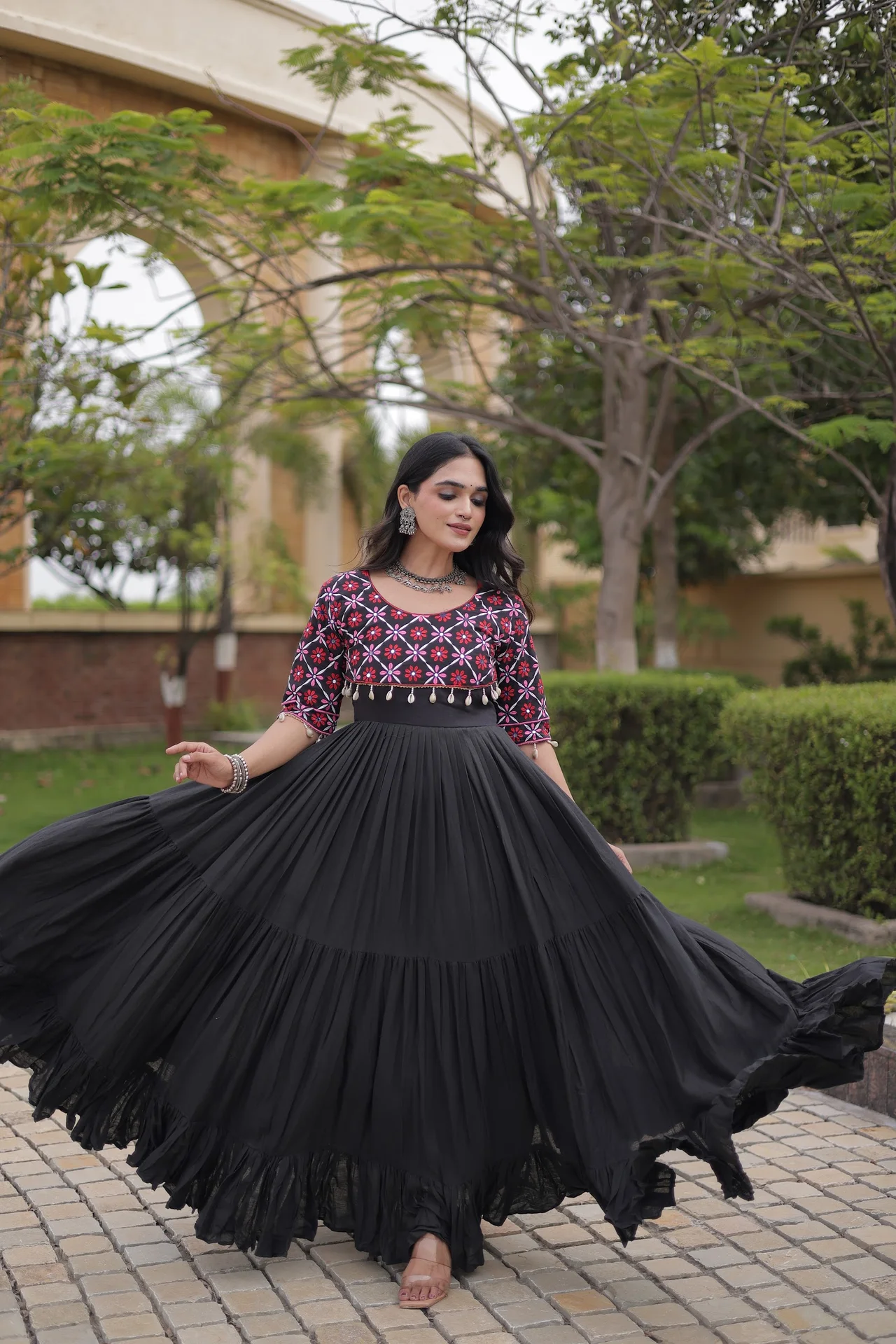 Women's Kora Cotton Embroidered Gown in Black — photo 5 of 8