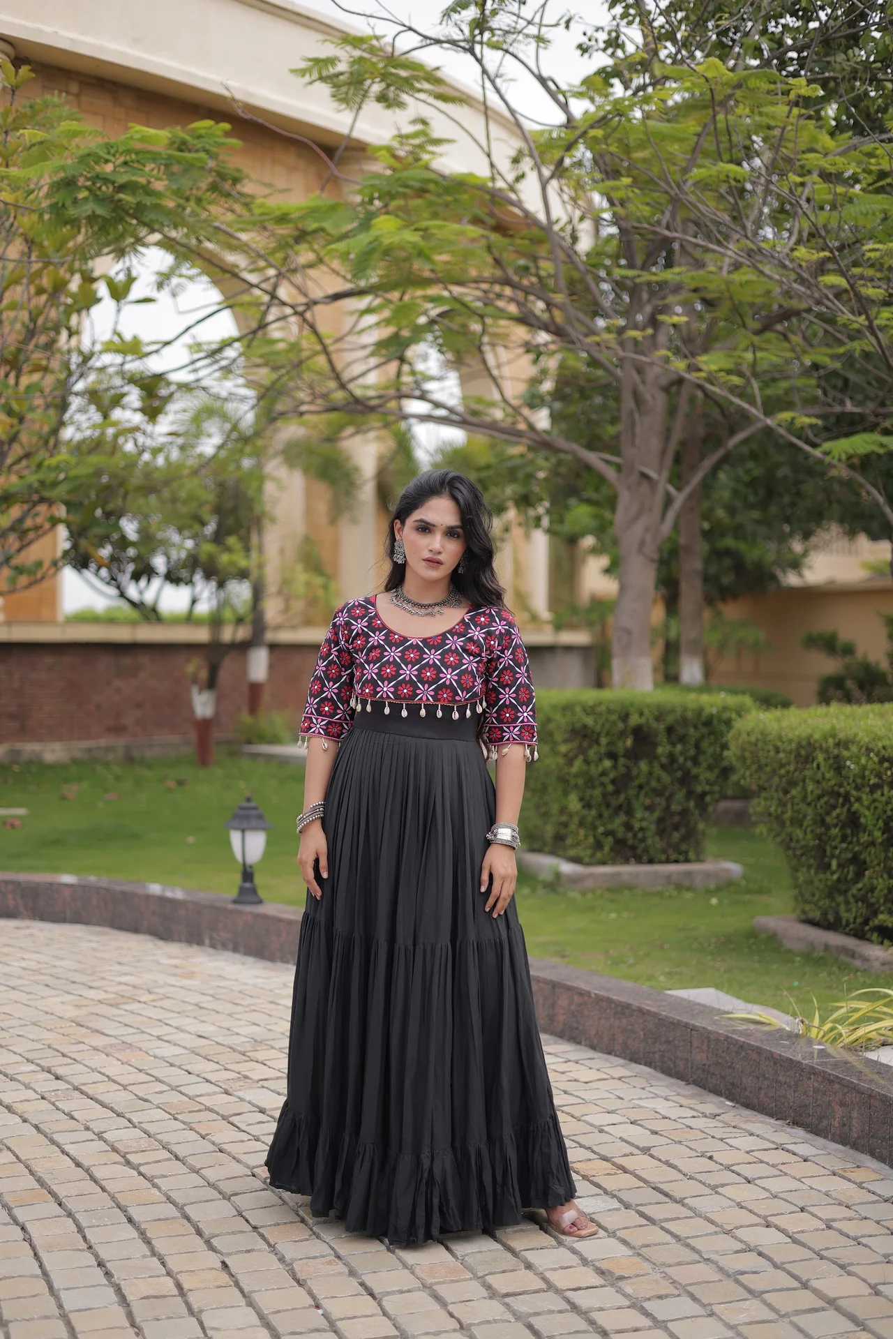 Women's Kora Cotton Embroidered Gown in Black — photo 7 of 8