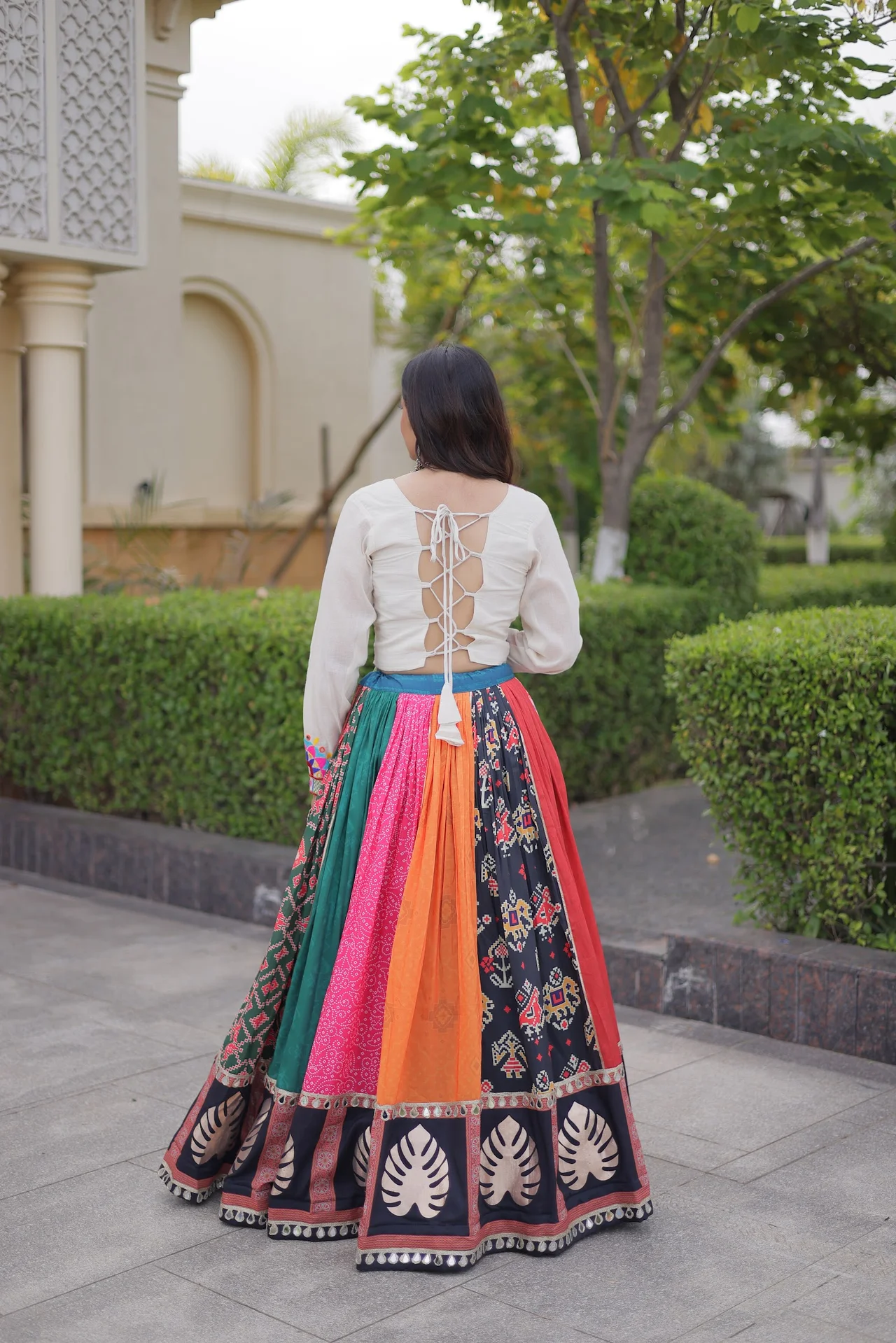 Women's Cotton Printed Lehenga Choli with Kutchi Embroidered Top in Multicolour — photo 2 of 10