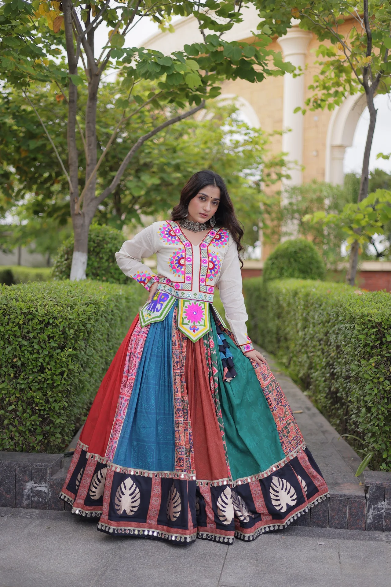 Women's Cotton Printed Lehenga Choli with Kutchi Embroidered Top in Multicolour — photo 10 of 10