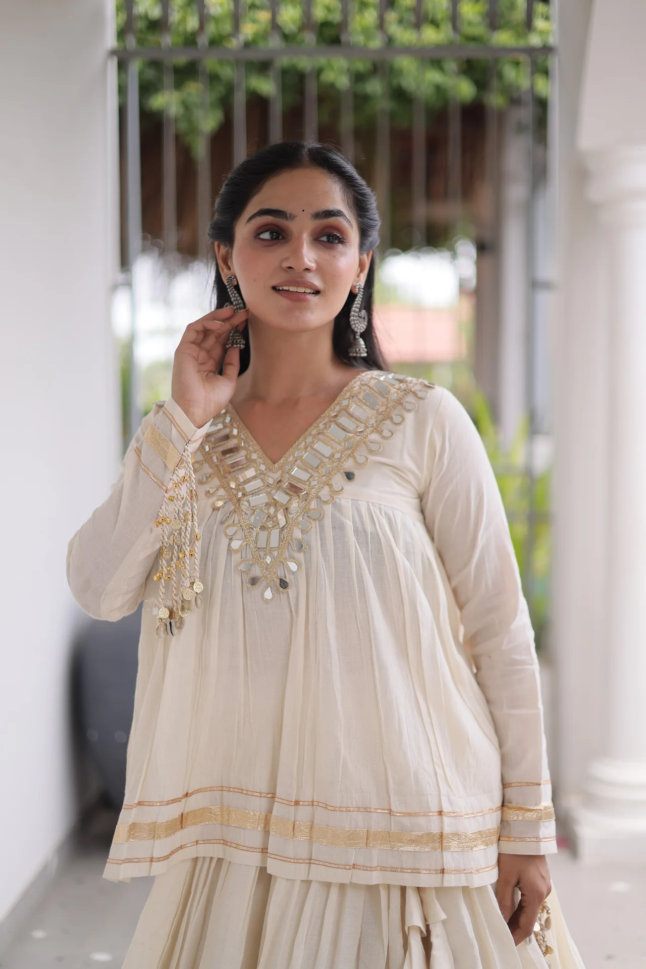 Women's Kora Cotton Lehenga Choli with Stitched Blouse in Off White — photo 5 of 7