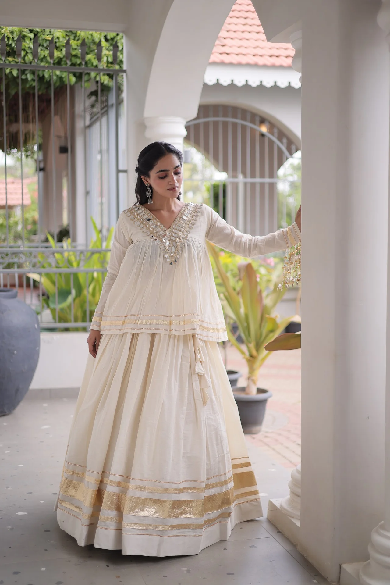 Women's Kora Cotton Lehenga Choli with Stitched Blouse in Off White — photo 7 of 7