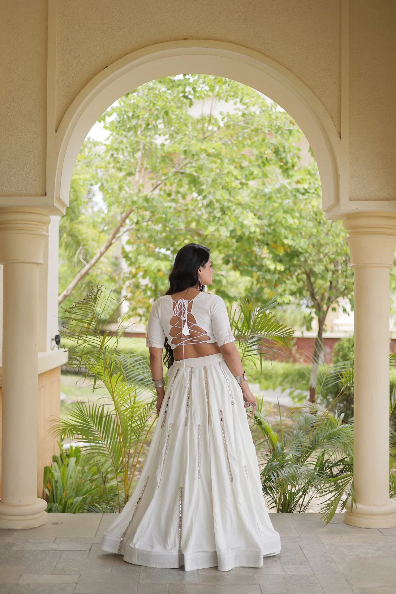 Women's Rayon Lehenga Choli with Kutchi Embroidered Blouse in White — photo 2 of 7