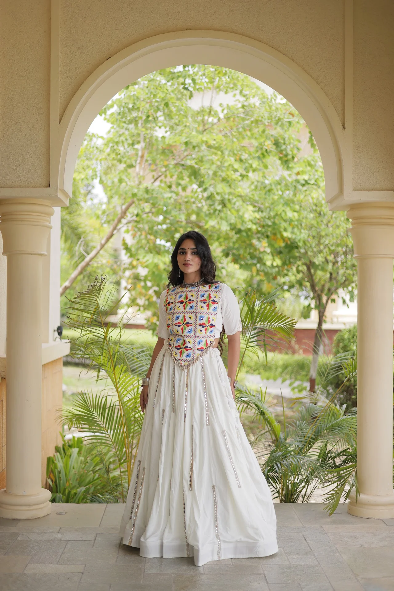 Women's Rayon Lehenga Choli with Kutchi Embroidered Blouse in White — photo 5 of 7