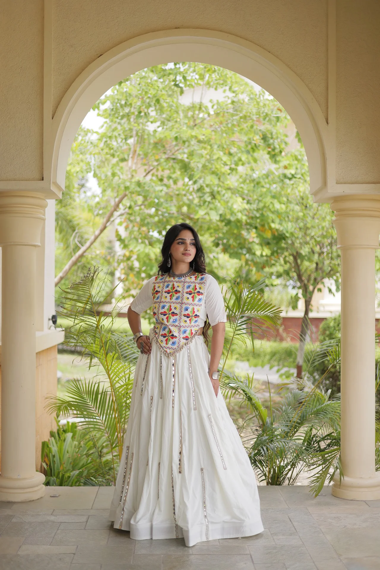 Women's Rayon Lehenga Choli with Kutchi Embroidered Blouse in White — photo 7 of 7