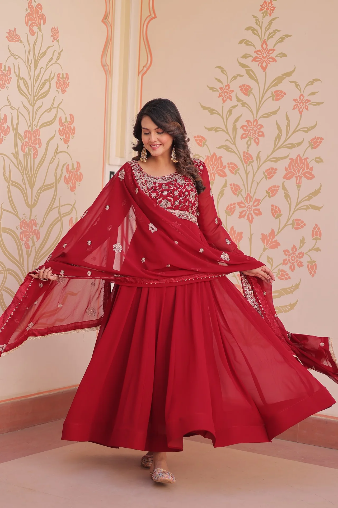 Women's Faux Blooming Gown with Dupatta in Maroon — photo 5 of 5