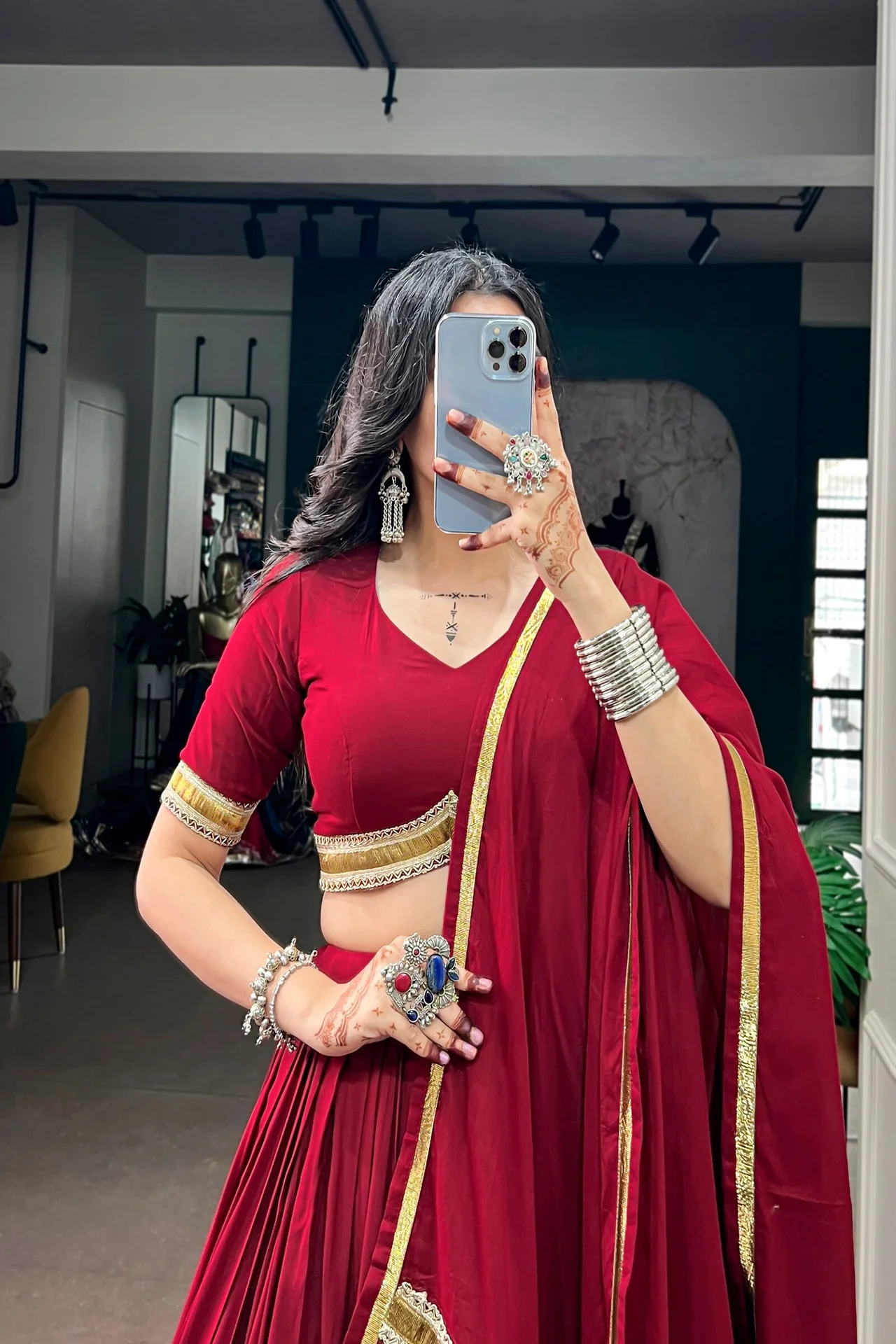 Navratri 2026 Multicolour Printed Rayon Lehenga Choli with Mal Cotton Dupatta in Red — photo 3 of 7