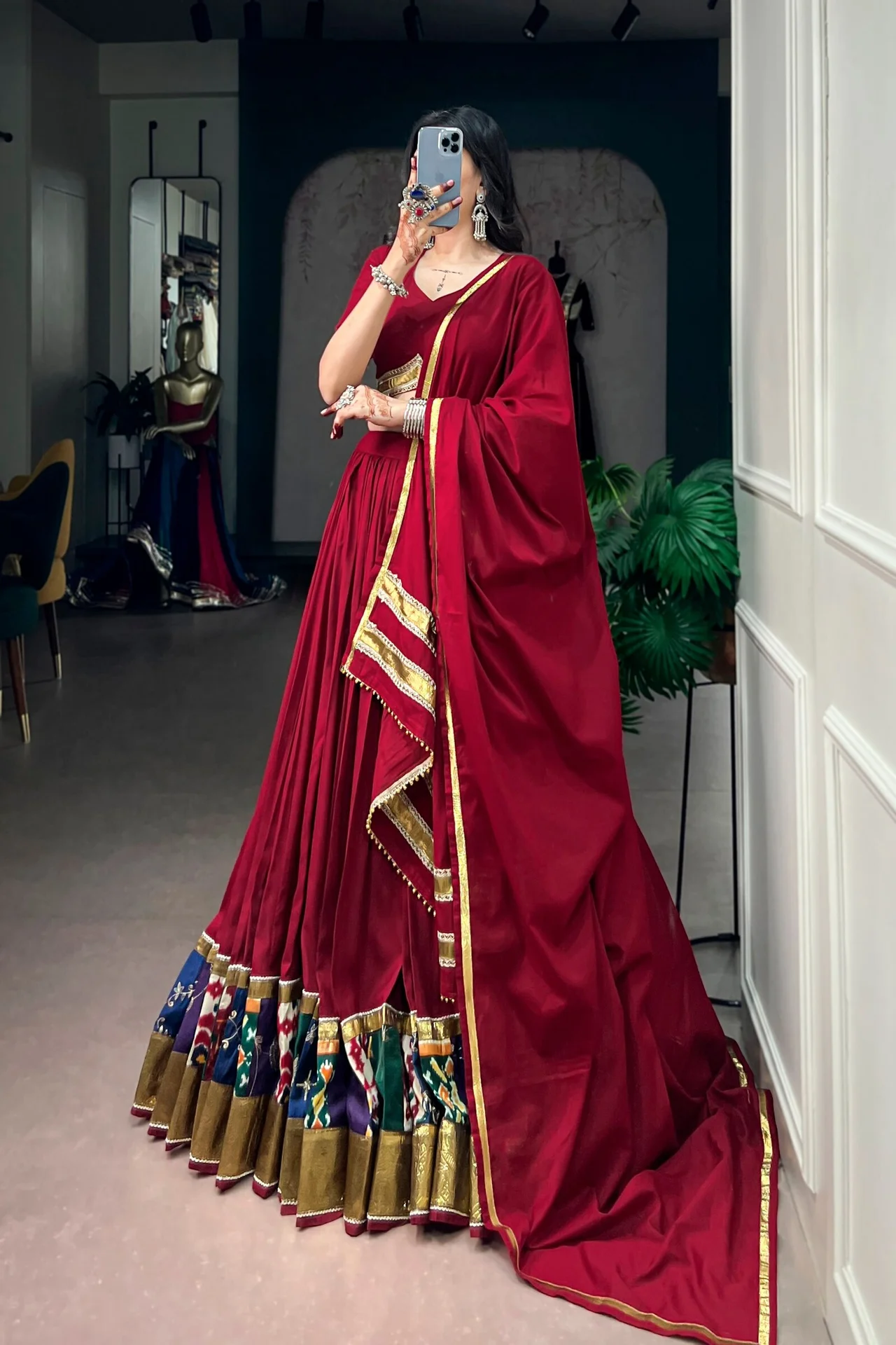 Navratri 2026 Multicolour Printed Rayon Lehenga Choli with Mal Cotton Dupatta in Red — photo 6 of 7