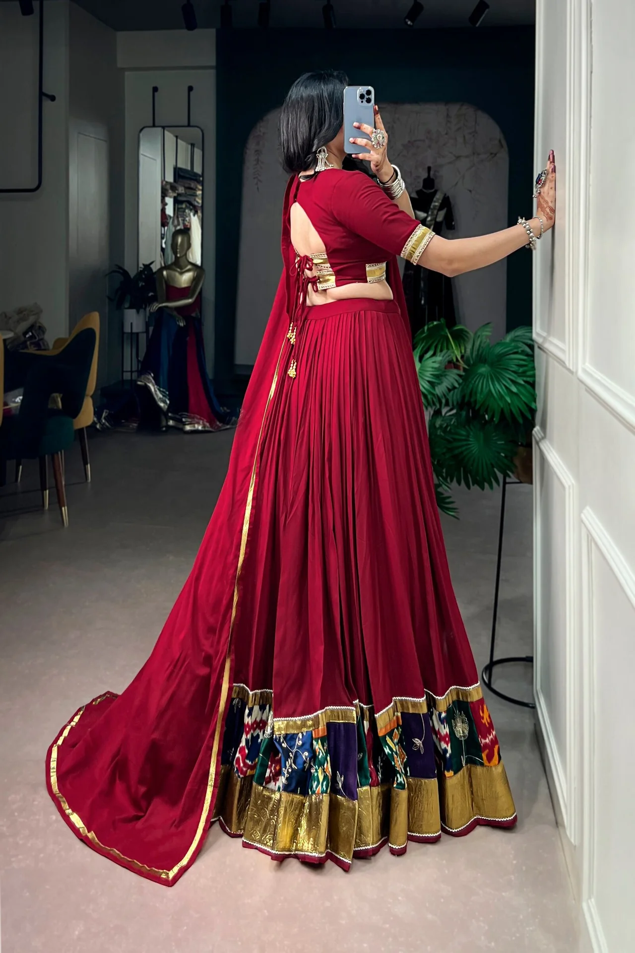 Navratri 2026 Multicolour Printed Rayon Lehenga Choli with Mal Cotton Dupatta in Red — photo 7 of 7