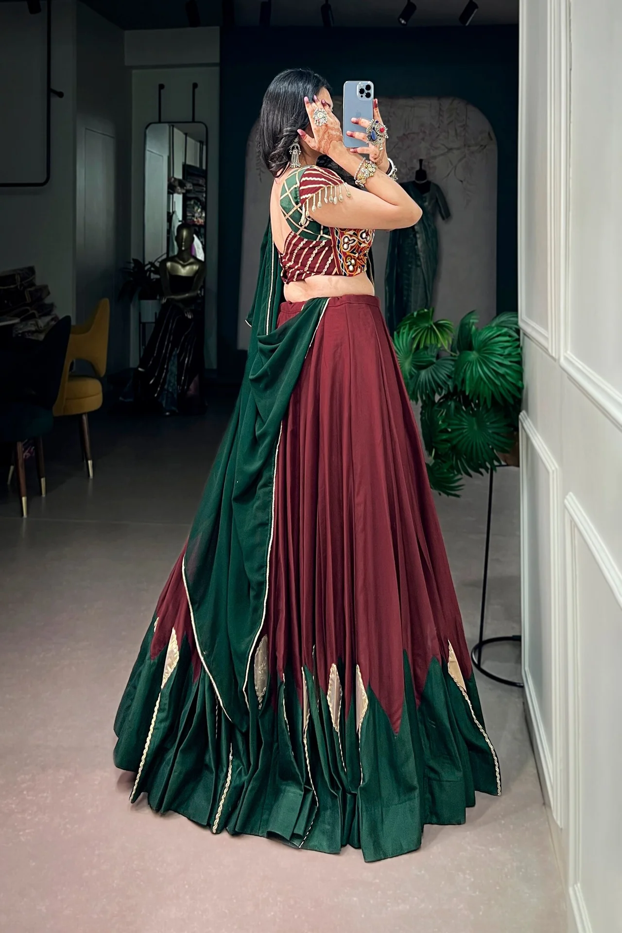 Women’s Chinon Lehenga Choli with Gotta Patch Work & Gamthi Blouse in Maroon — photo 6 of 7