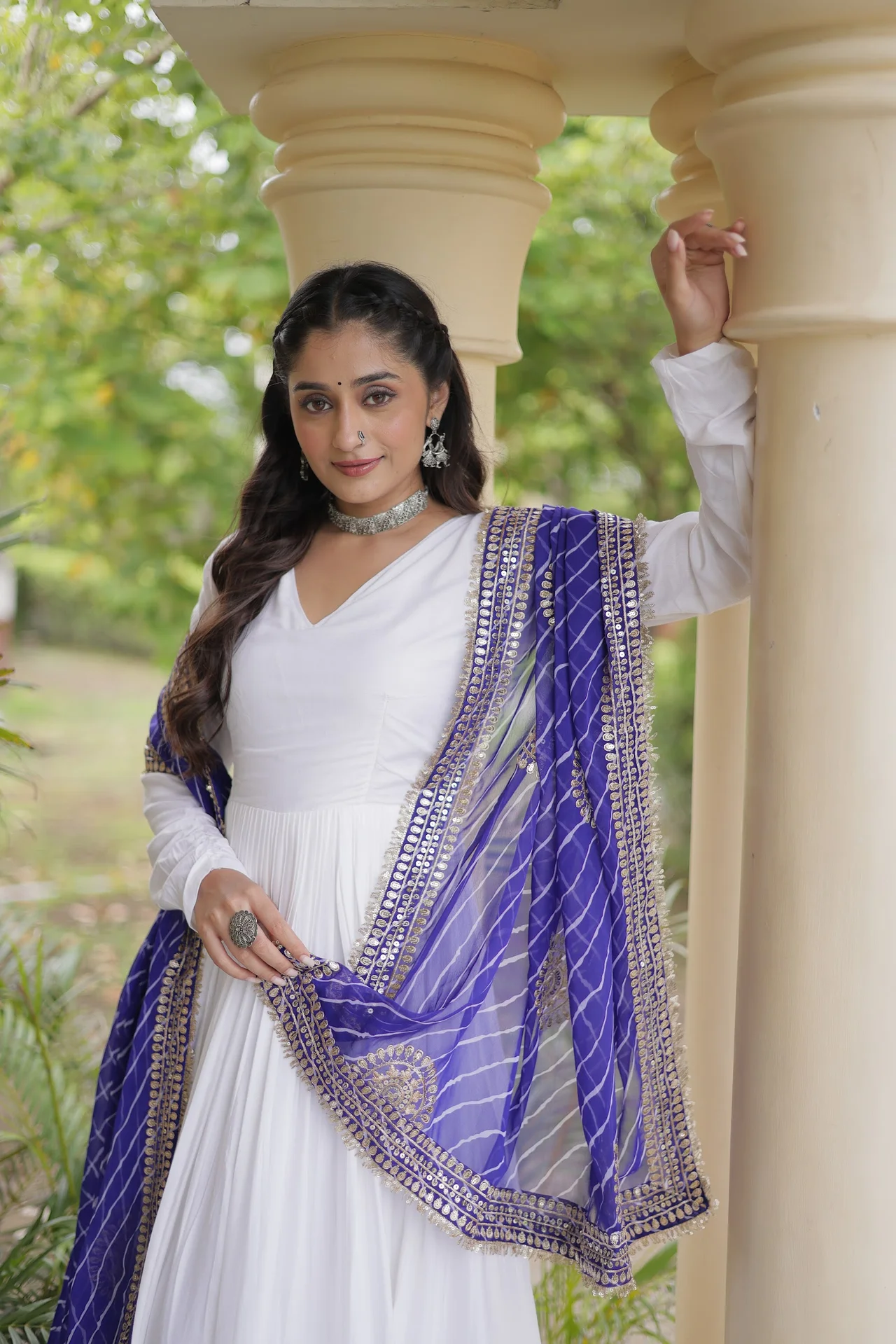 Women's Rayon Gown with Dupatta in White — photo 2 of 7