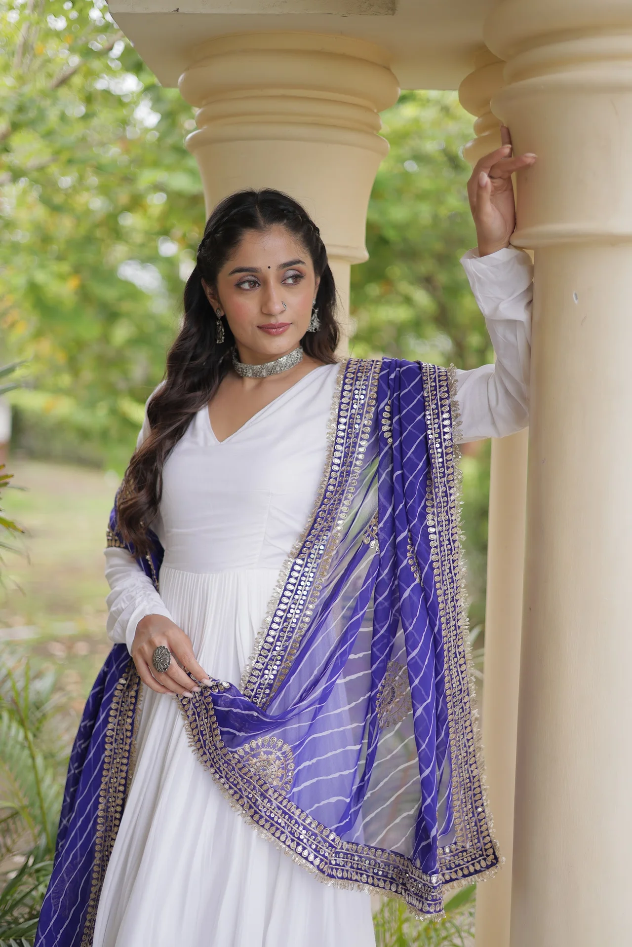 Women's Rayon Gown with Dupatta in White — photo 3 of 7
