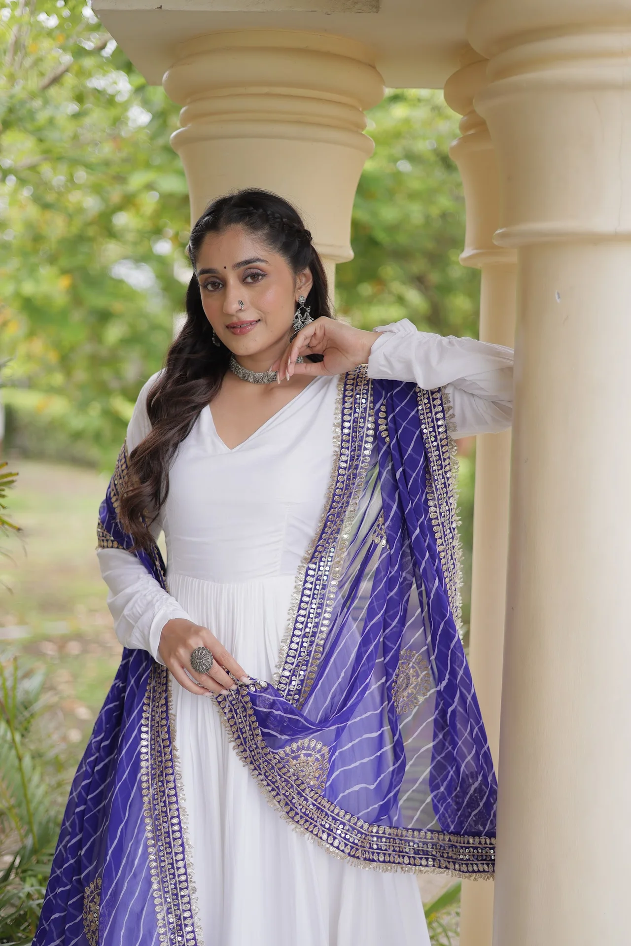 Women's Rayon Gown with Dupatta in White — photo 4 of 7