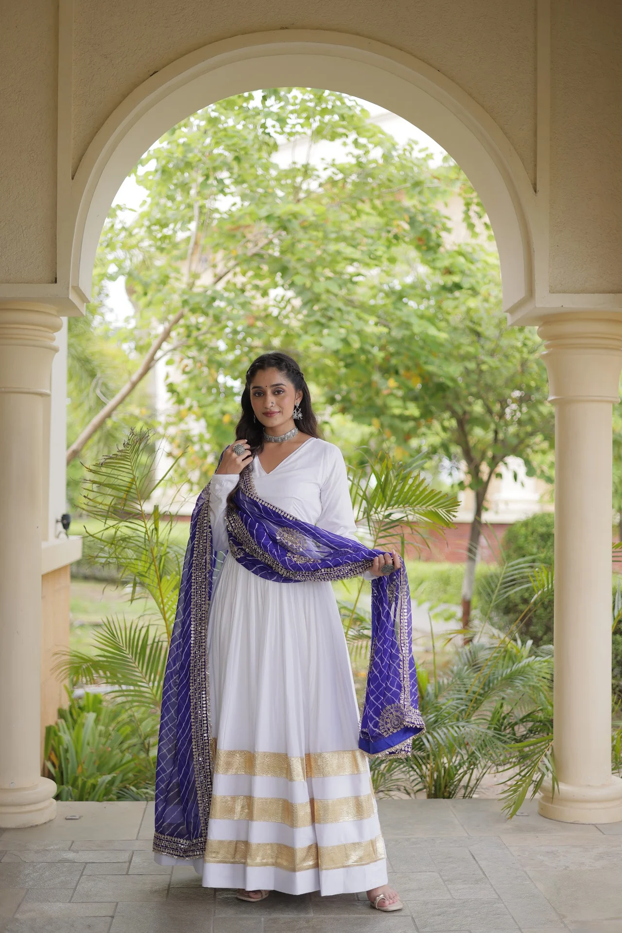 Women's Rayon Gown with Dupatta in White — photo 5 of 7