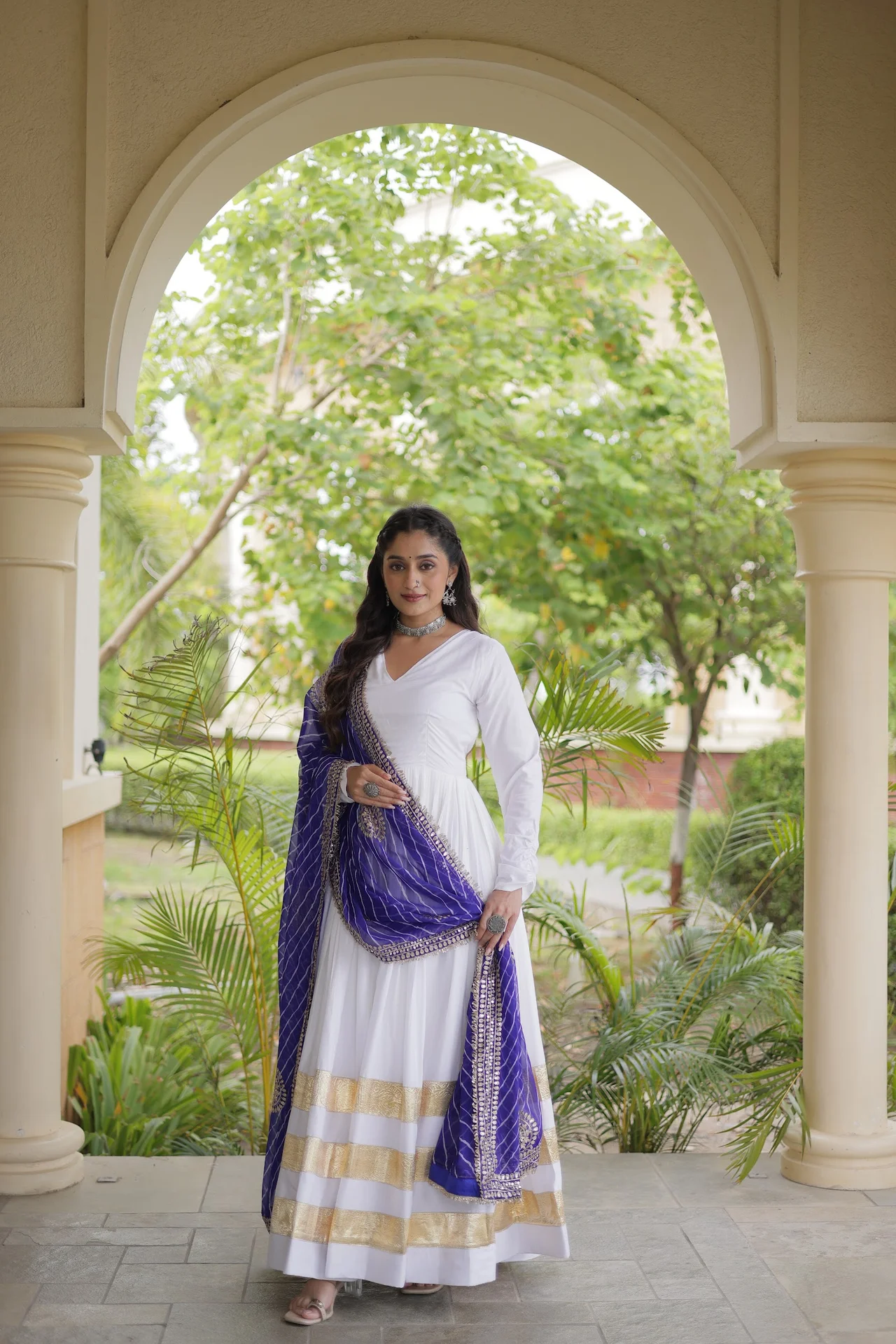 Women's Rayon Gown with Dupatta in White — photo 6 of 7