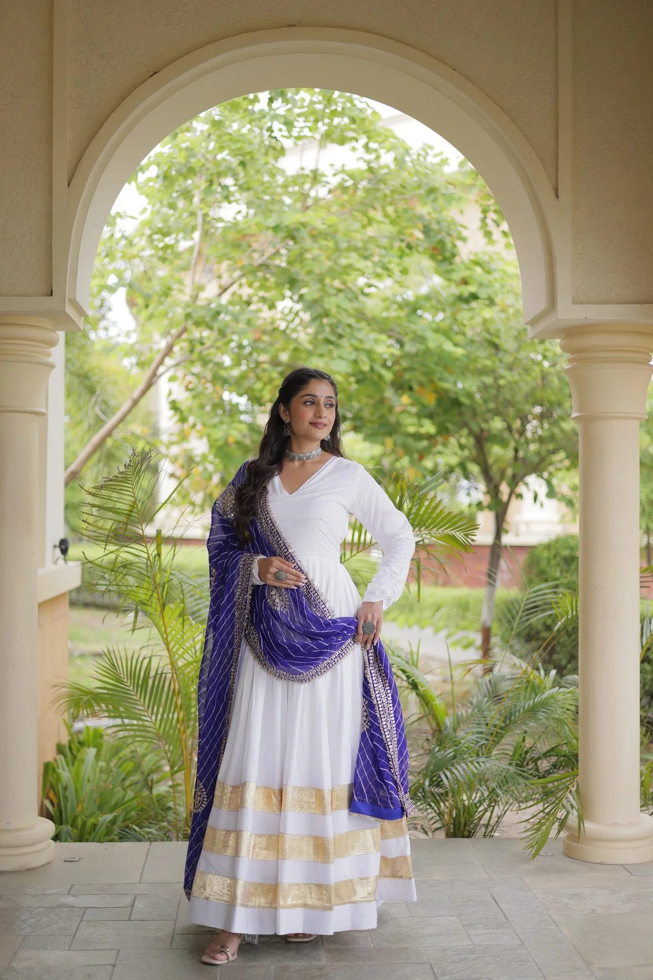 Women's Rayon Gown with Dupatta in White — photo 7 of 7