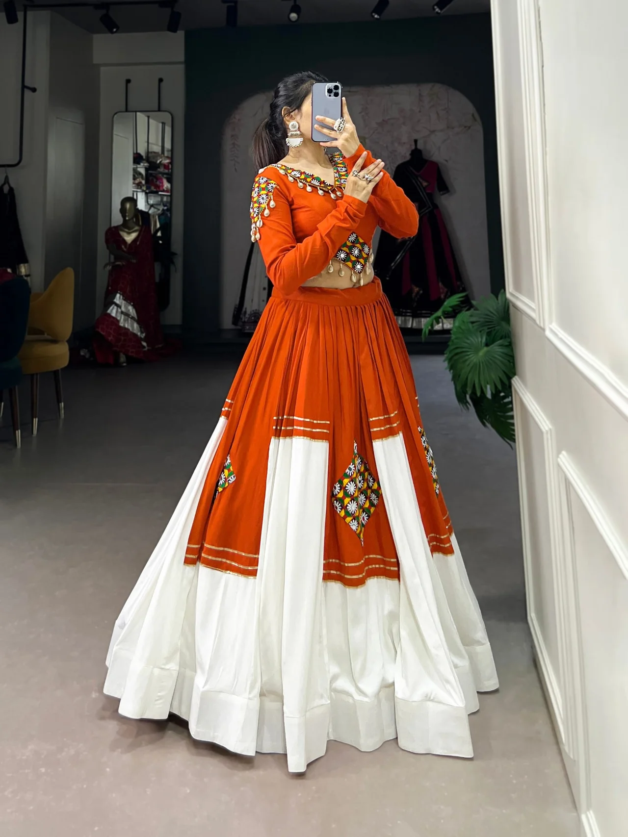 Women’s Pure Rayon Gamthi Patch Work Lehenga Choli with Gota Patti Touch-Up in Orange — photo 4 of 6