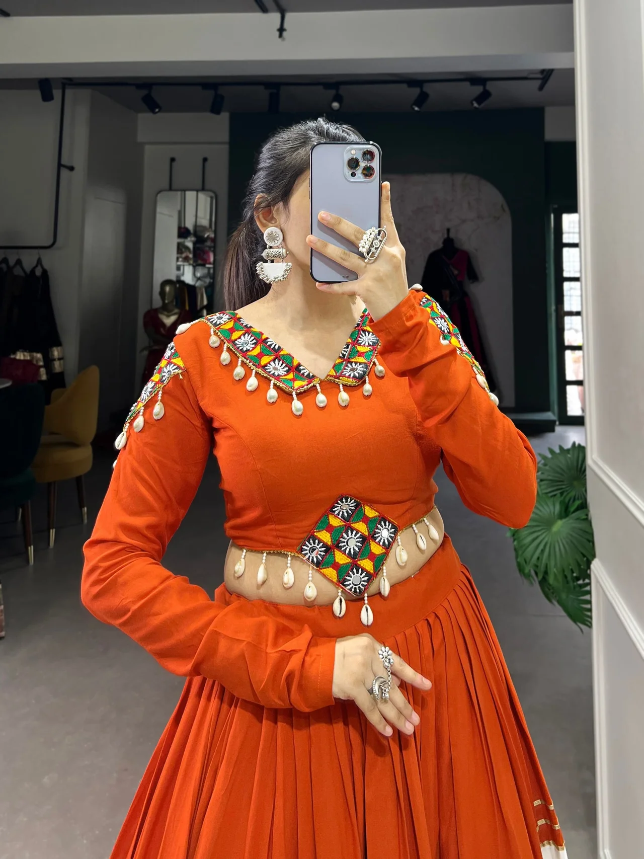 Women’s Pure Rayon Gamthi Patch Work Lehenga Choli with Gota Patti Touch-Up in Orange — photo 5 of 6