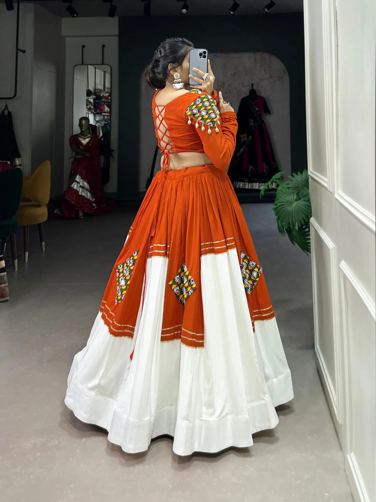 Women’s Pure Rayon Gamthi Patch Work Lehenga Choli with Gota Patti Touch-Up in Orange — photo 6 of 6