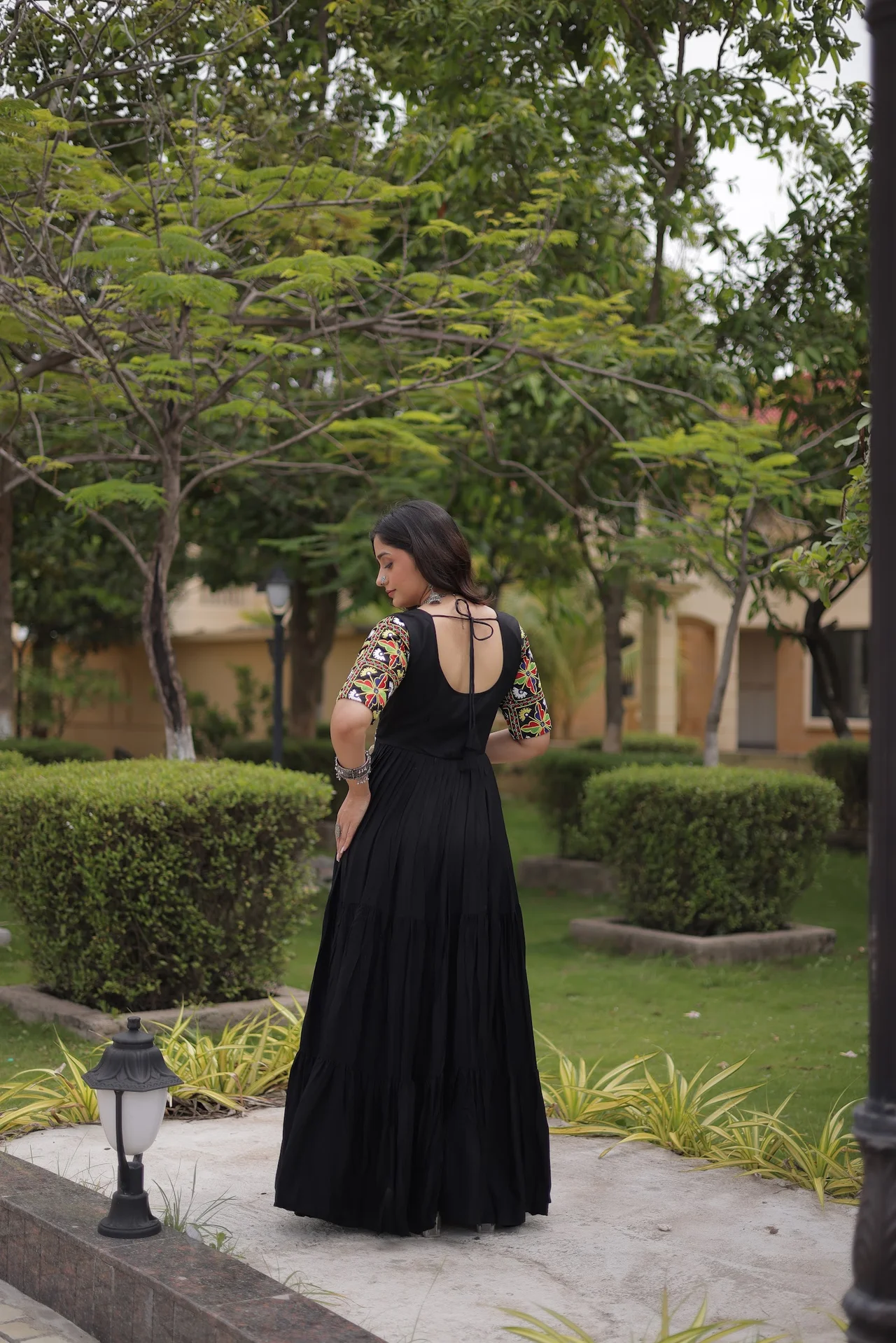Women's Rayon Navratri Gown with Kutchi Thread Embroidery in Black — photo 2 of 9