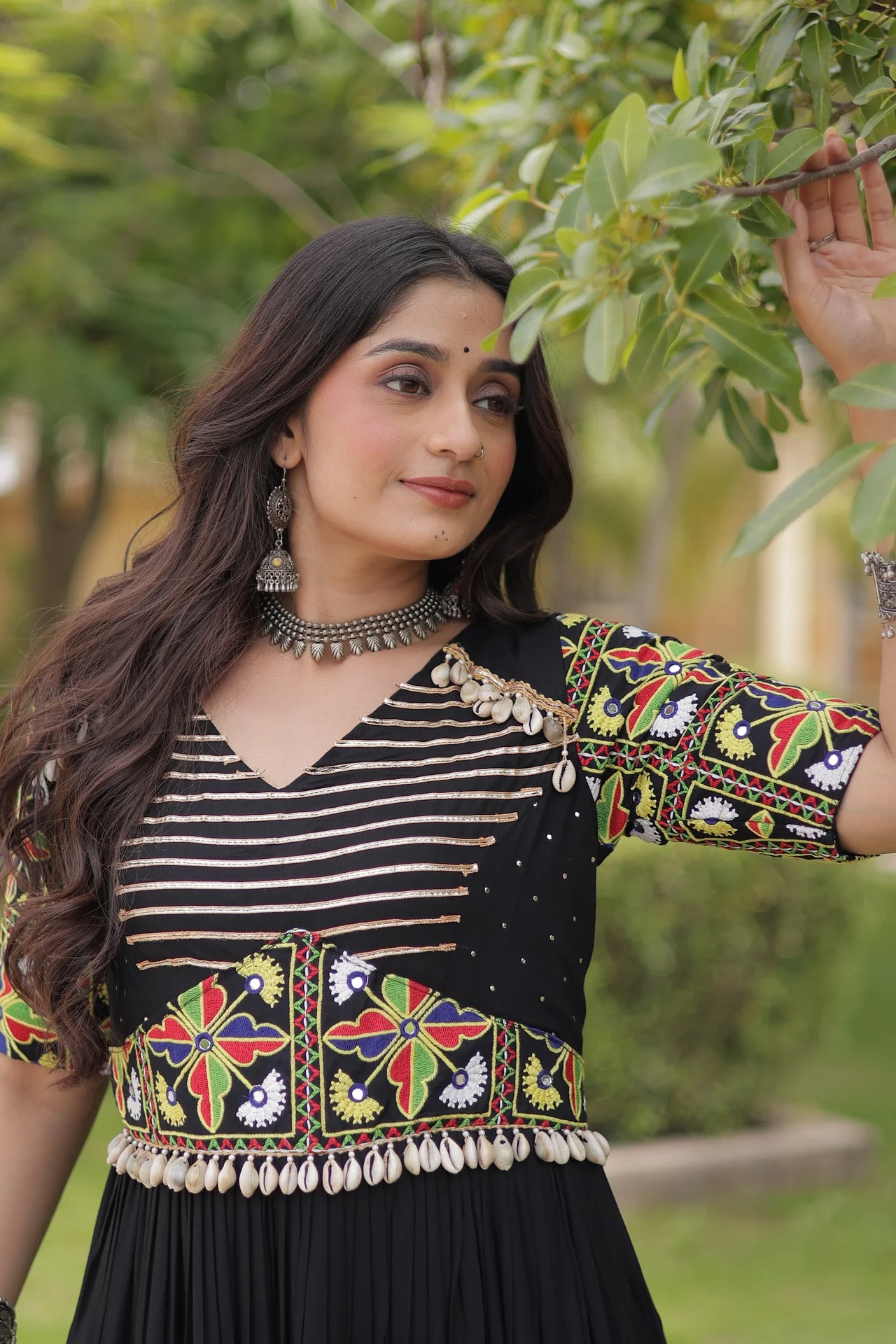 Women's Rayon Navratri Gown with Kutchi Thread Embroidery in Black — photo 4 of 9