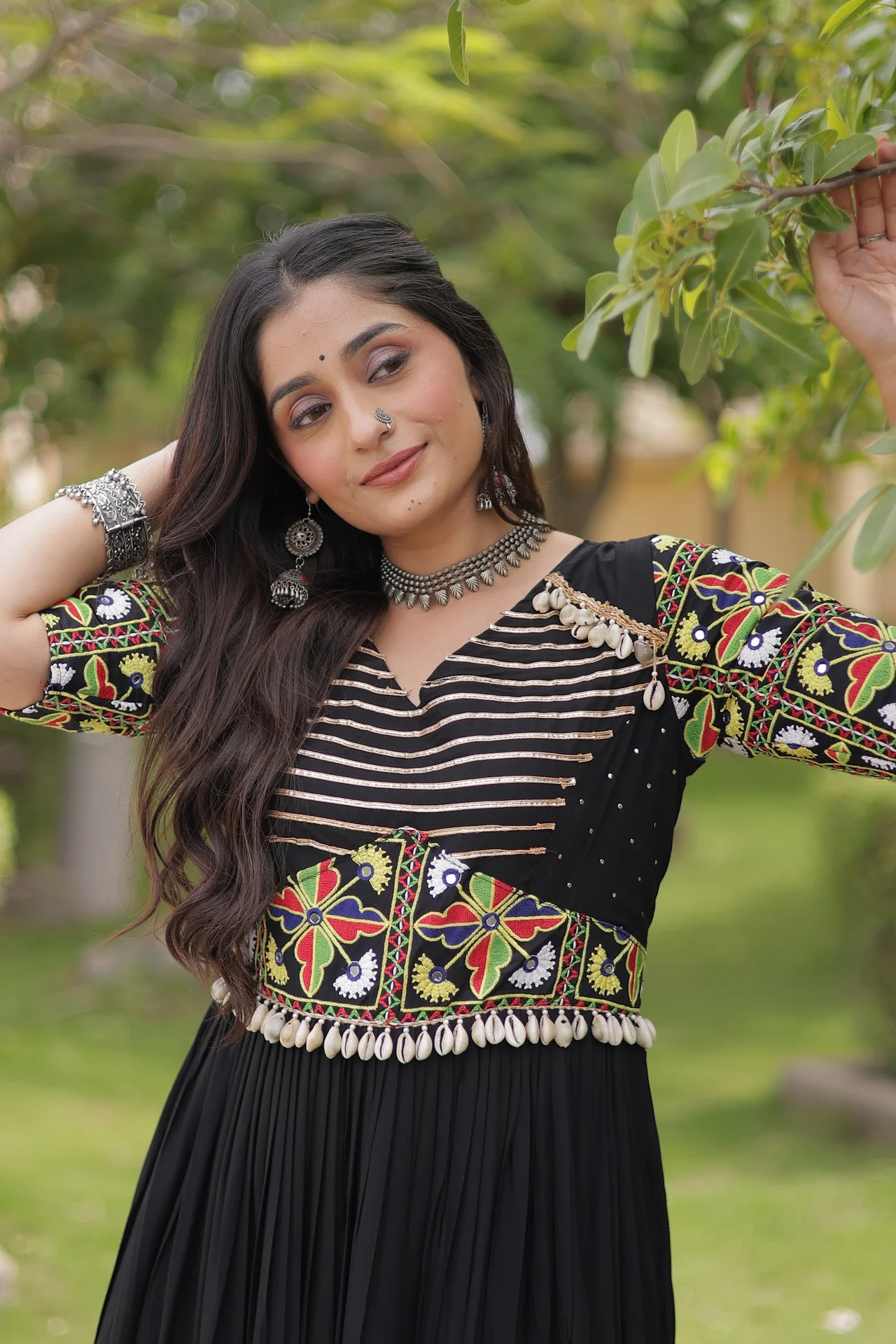 Women's Rayon Navratri Gown with Kutchi Thread Embroidery in Black — photo 5 of 9