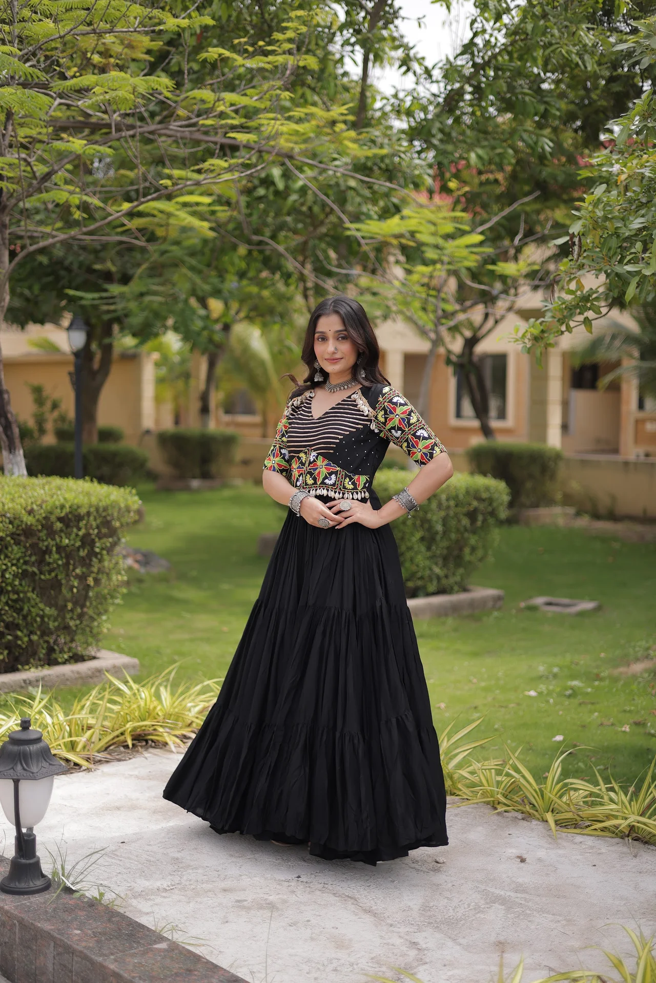 Women's Rayon Navratri Gown with Kutchi Thread Embroidery in Black — photo 6 of 9