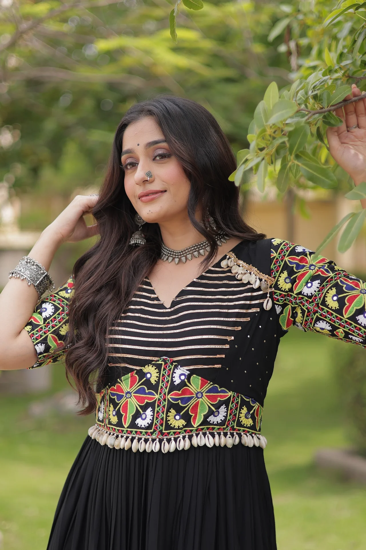 Women's Rayon Navratri Gown with Kutchi Thread Embroidery in Black — photo 9 of 9