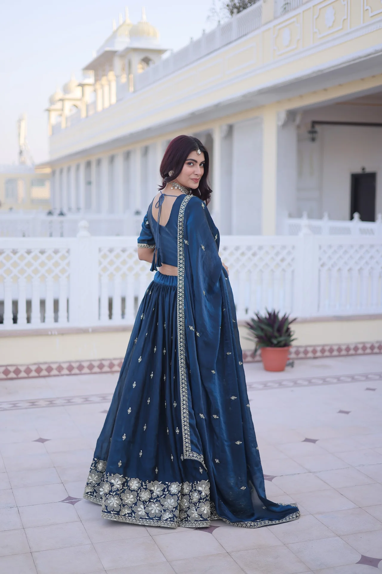 Women's Fendy Silk Lehenga Choli with Dupatta in Teal — photo 2 of 7