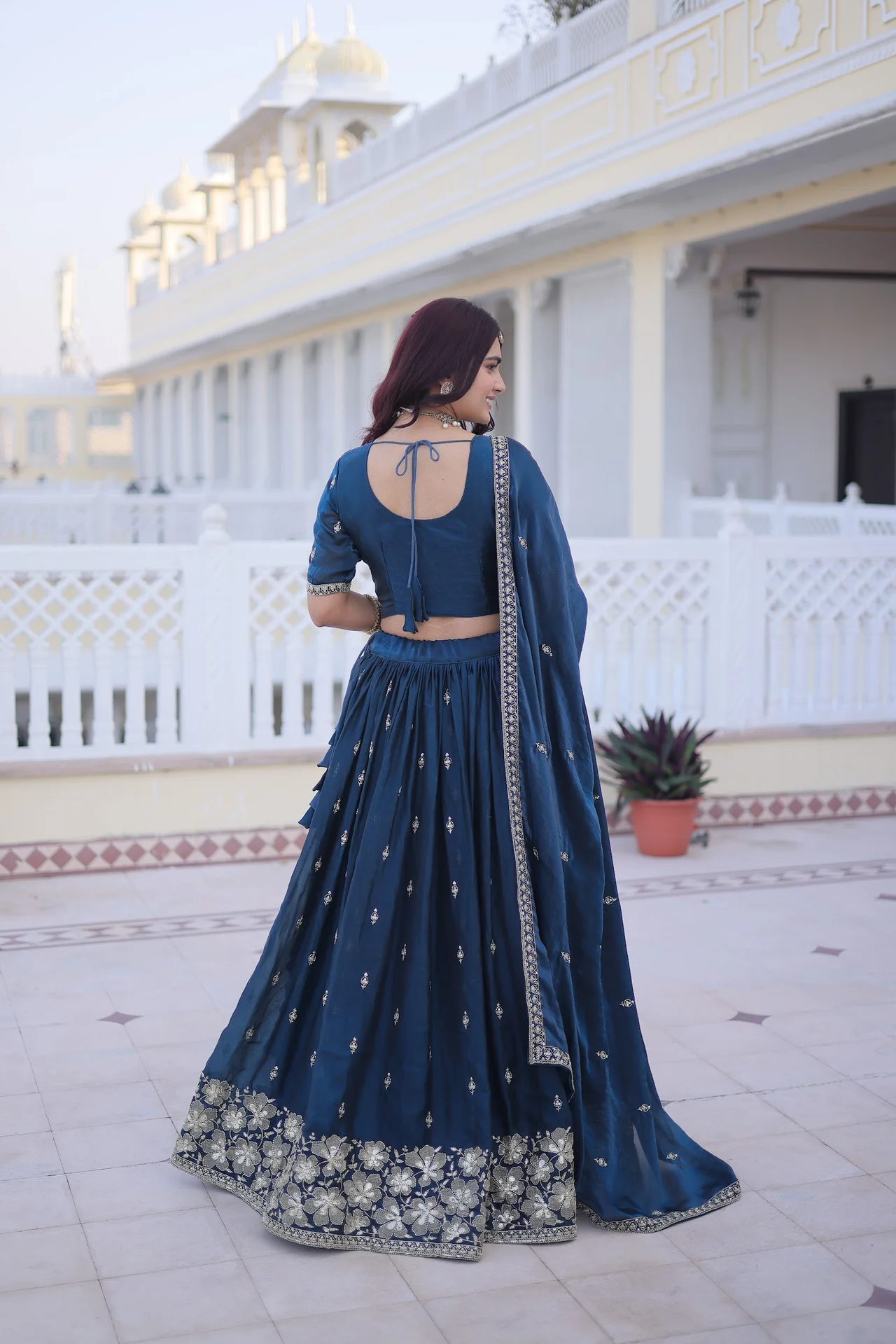 Women's Fendy Silk Lehenga Choli with Dupatta in Teal — photo 3 of 7