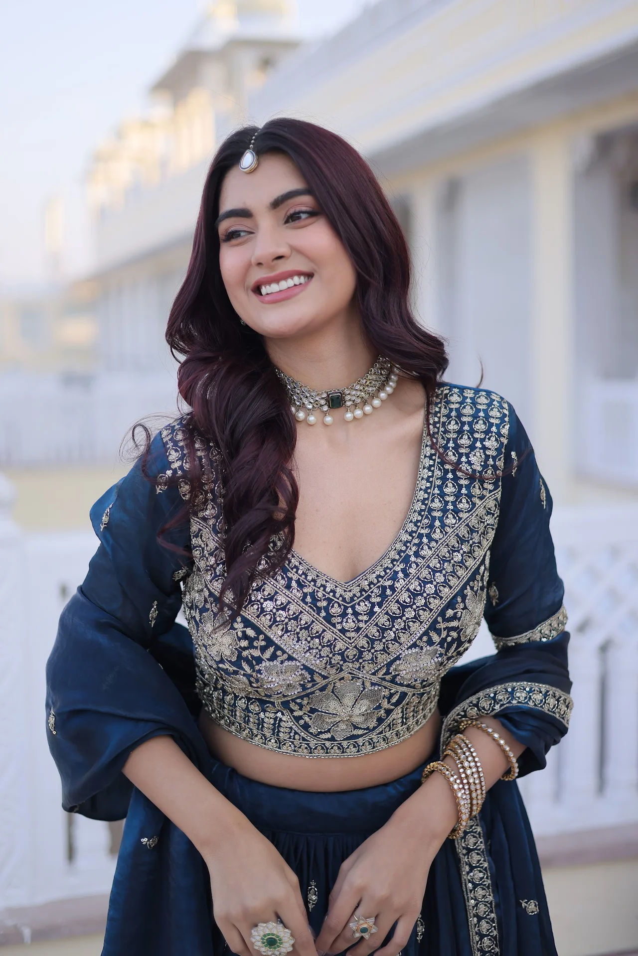 Women's Fendy Silk Lehenga Choli with Dupatta in Teal — photo 4 of 7