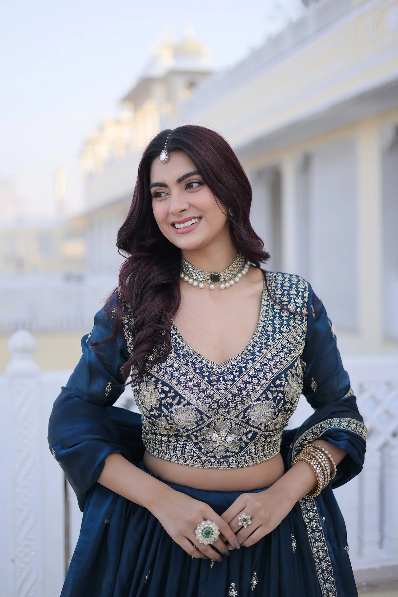 Women's Fendy Silk Lehenga Choli with Dupatta in Teal — photo 5 of 7