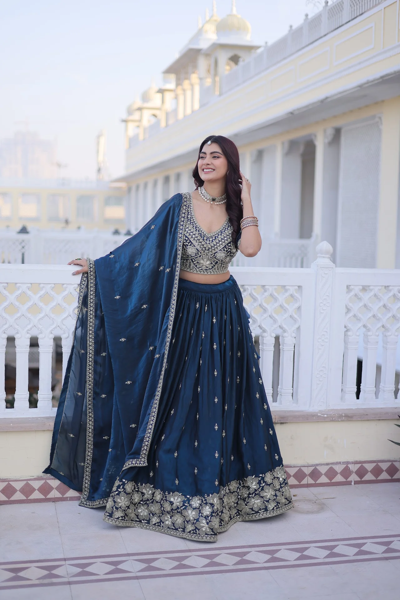 Women's Fendy Silk Lehenga Choli with Dupatta in Teal — photo 7 of 7