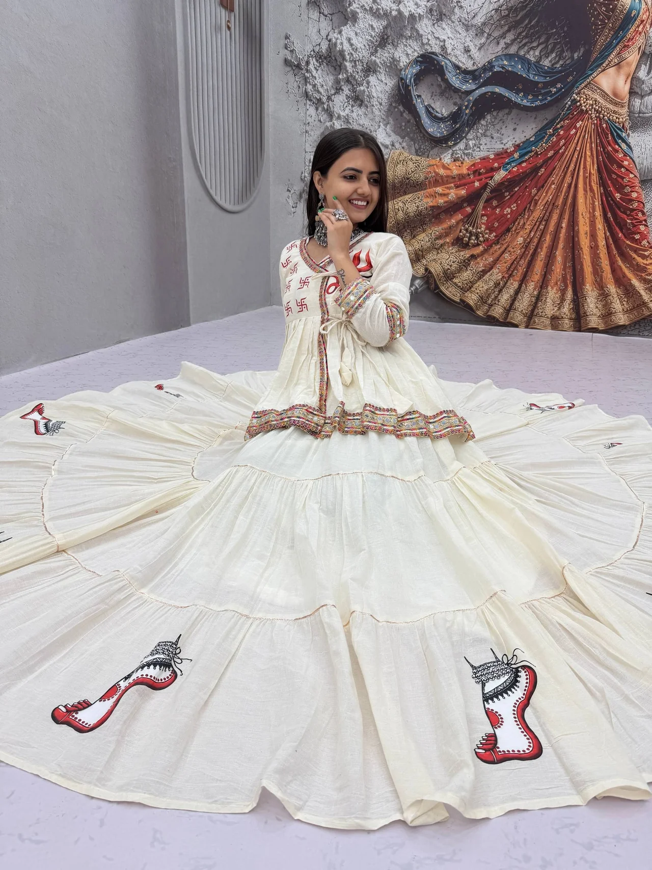 Navratri Special Kedya Style Lehenga Choli for Women in Off White — photo 5 of 9