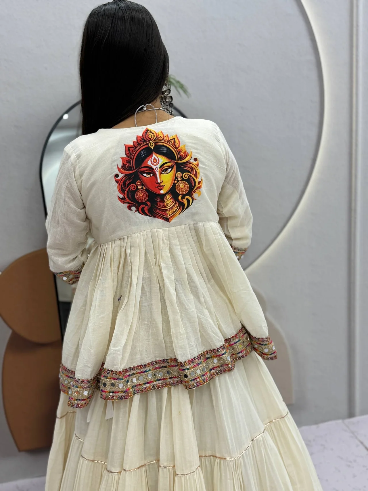 Navratri Special Kedya Style Lehenga Choli for Women in Off White — photo 6 of 9