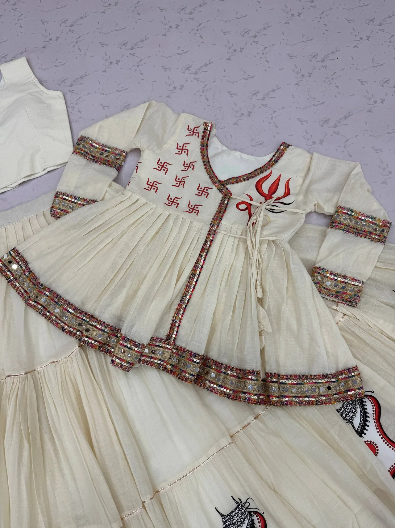 Navratri Special Kedya Style Lehenga Choli for Women in Off White — photo 7 of 9