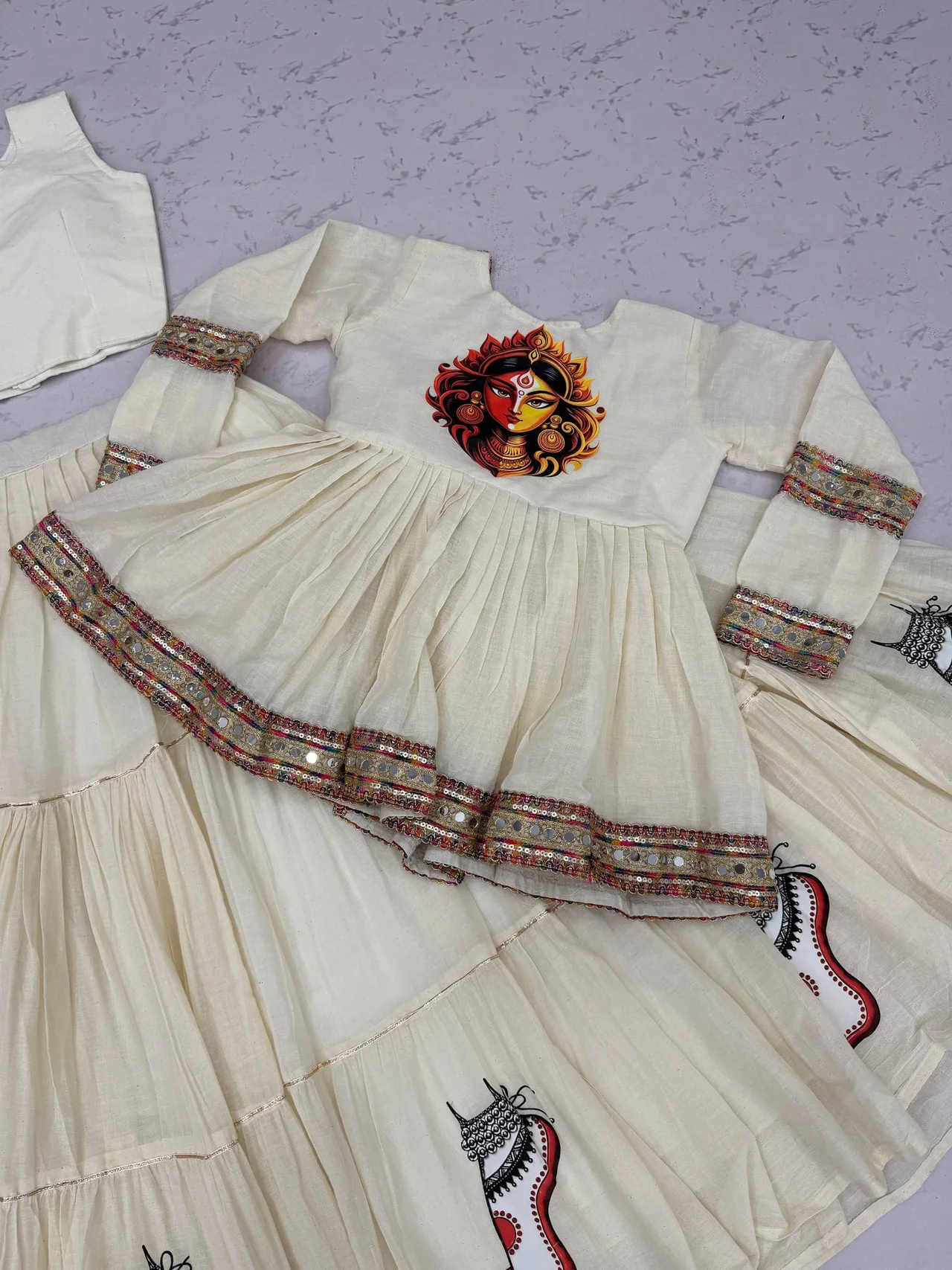 Navratri Special Kedya Style Lehenga Choli for Women in Off White — photo 8 of 9