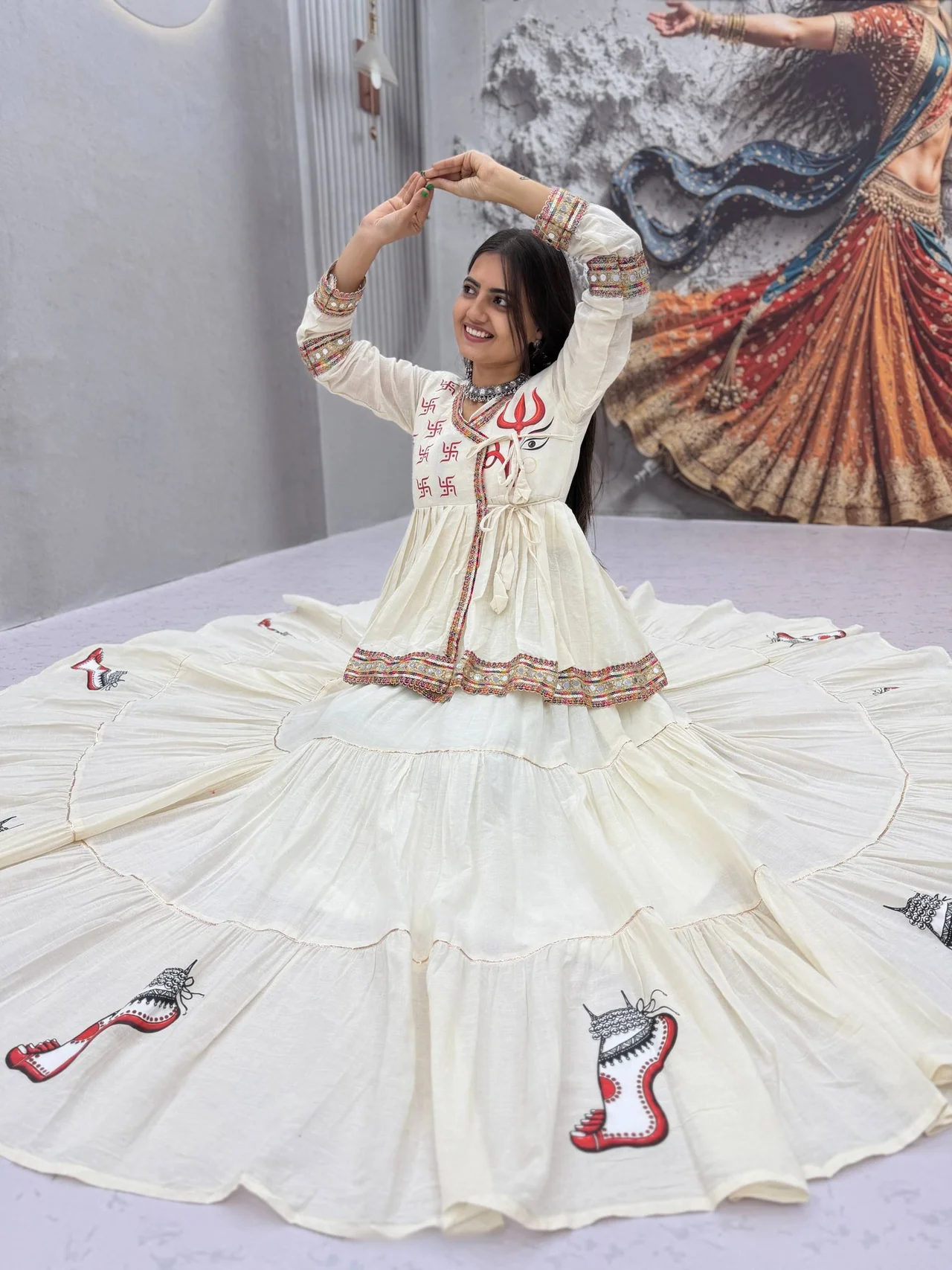 Navratri Special Kedya Style Lehenga Choli for Women in Off White — photo 9 of 9
