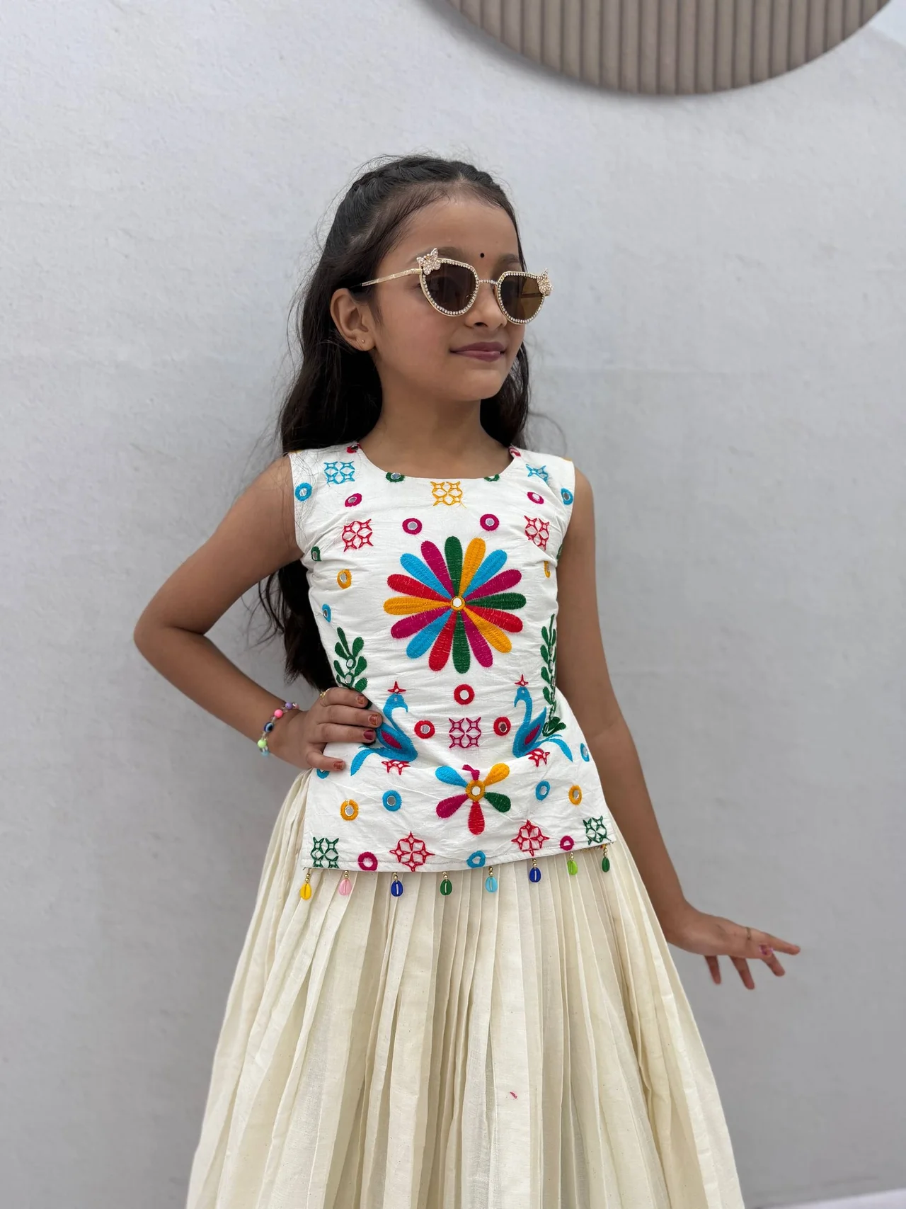 Navratri Special Mother-Daughter Matching Lehenga Choli in Off White — photo 2 of 9