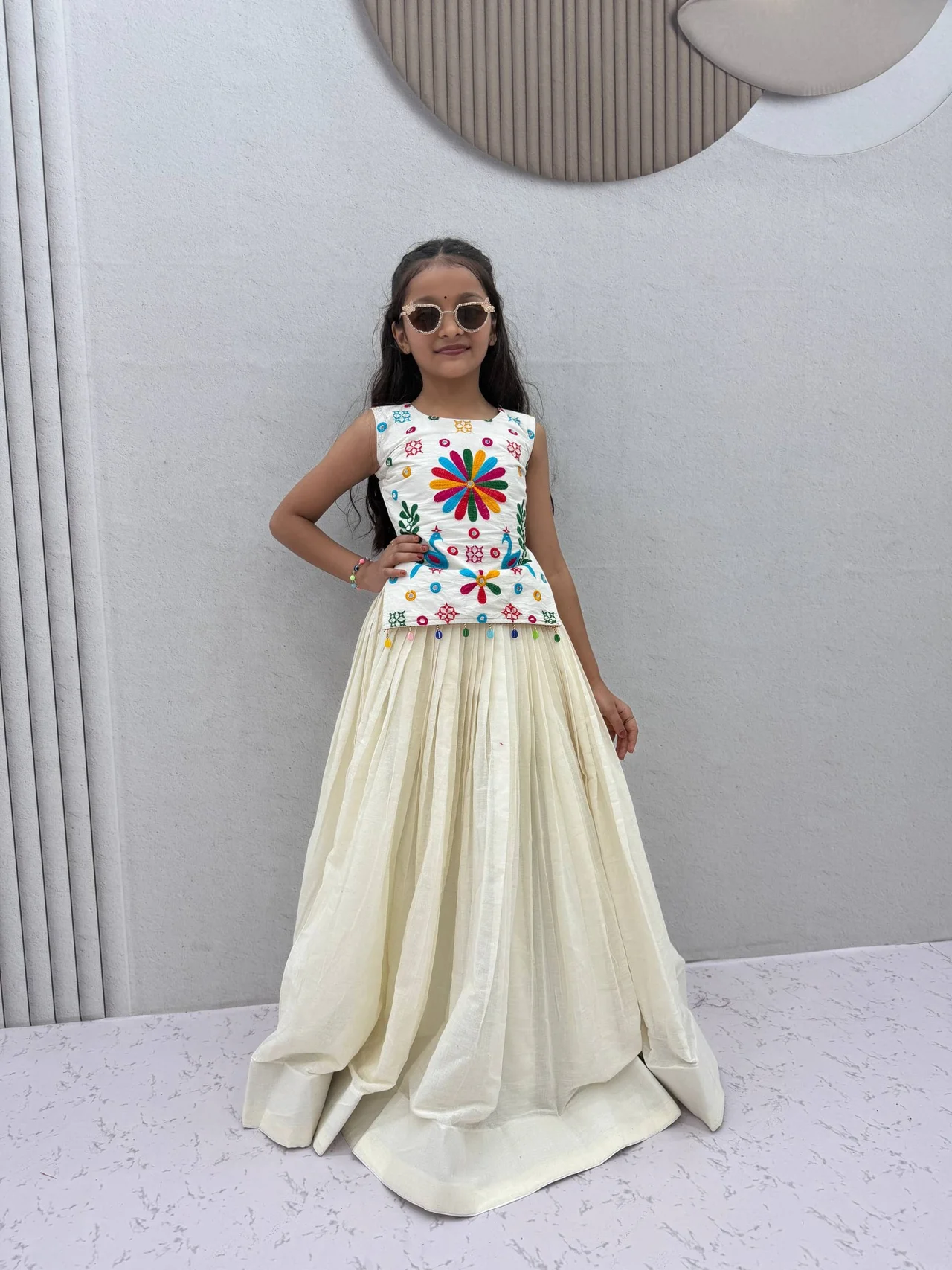 Navratri Special Mother-Daughter Matching Lehenga Choli in Off White — photo 3 of 9