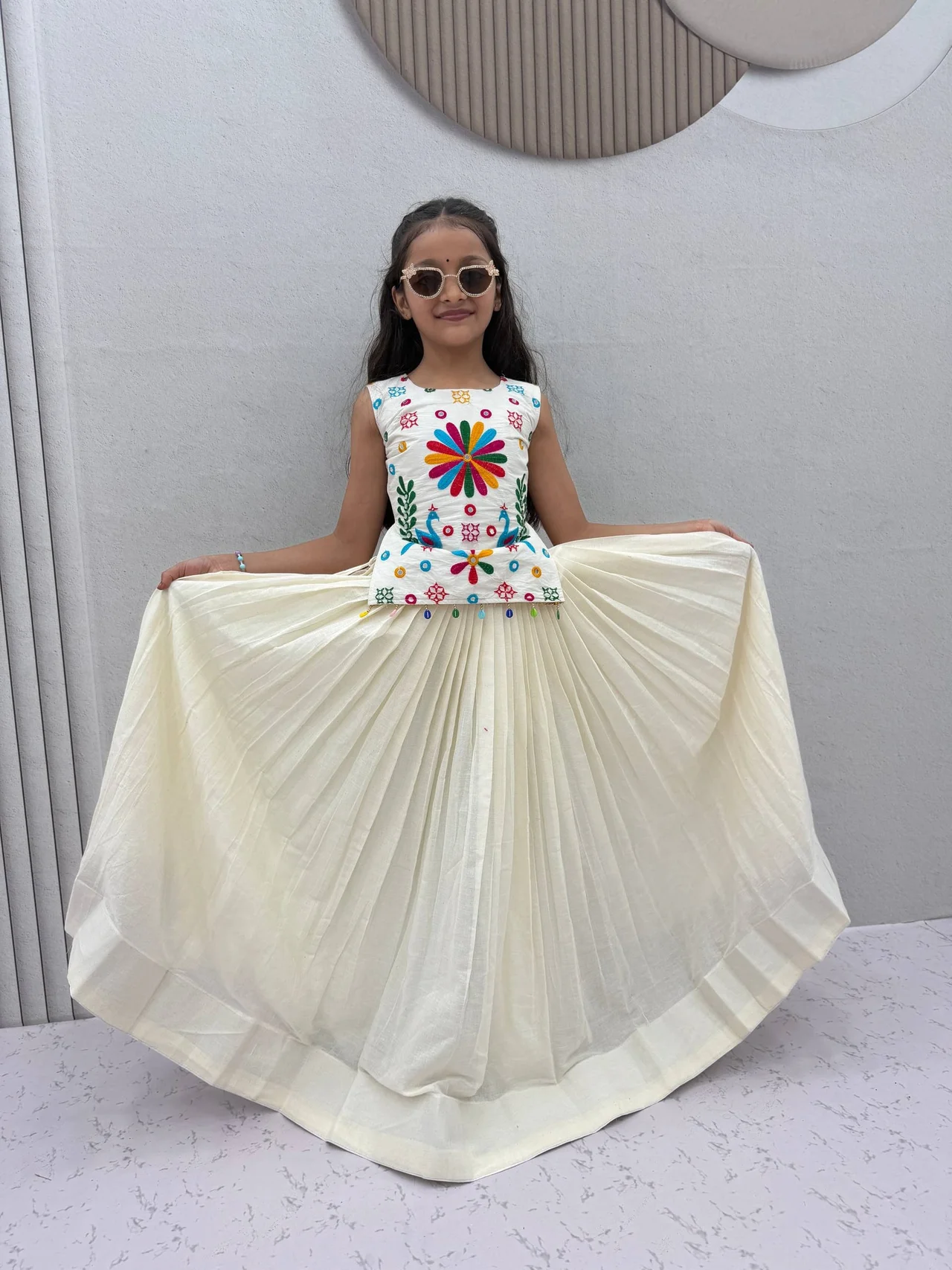 Navratri Special Mother-Daughter Matching Lehenga Choli in Off White — photo 4 of 9