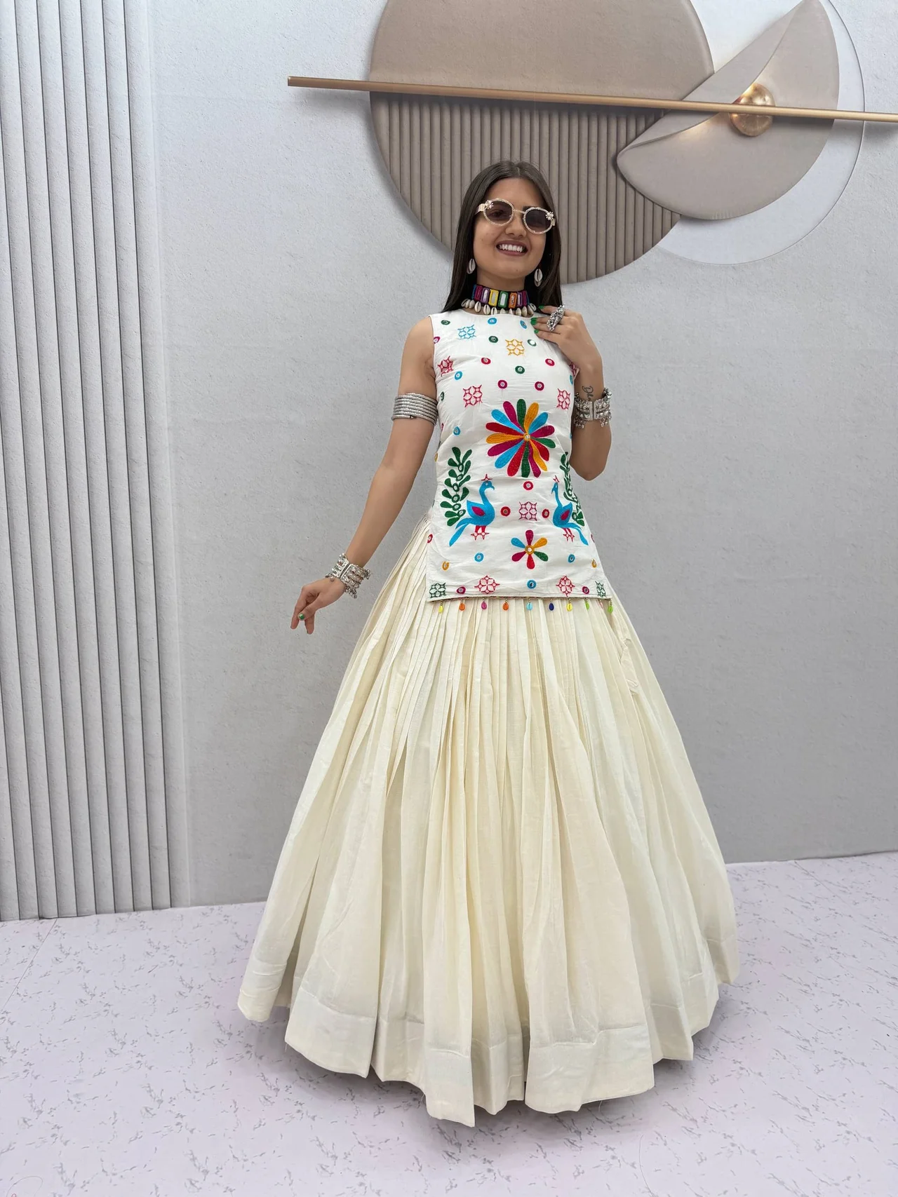Navratri Special Mother-Daughter Matching Lehenga Choli in Off White — photo 7 of 9