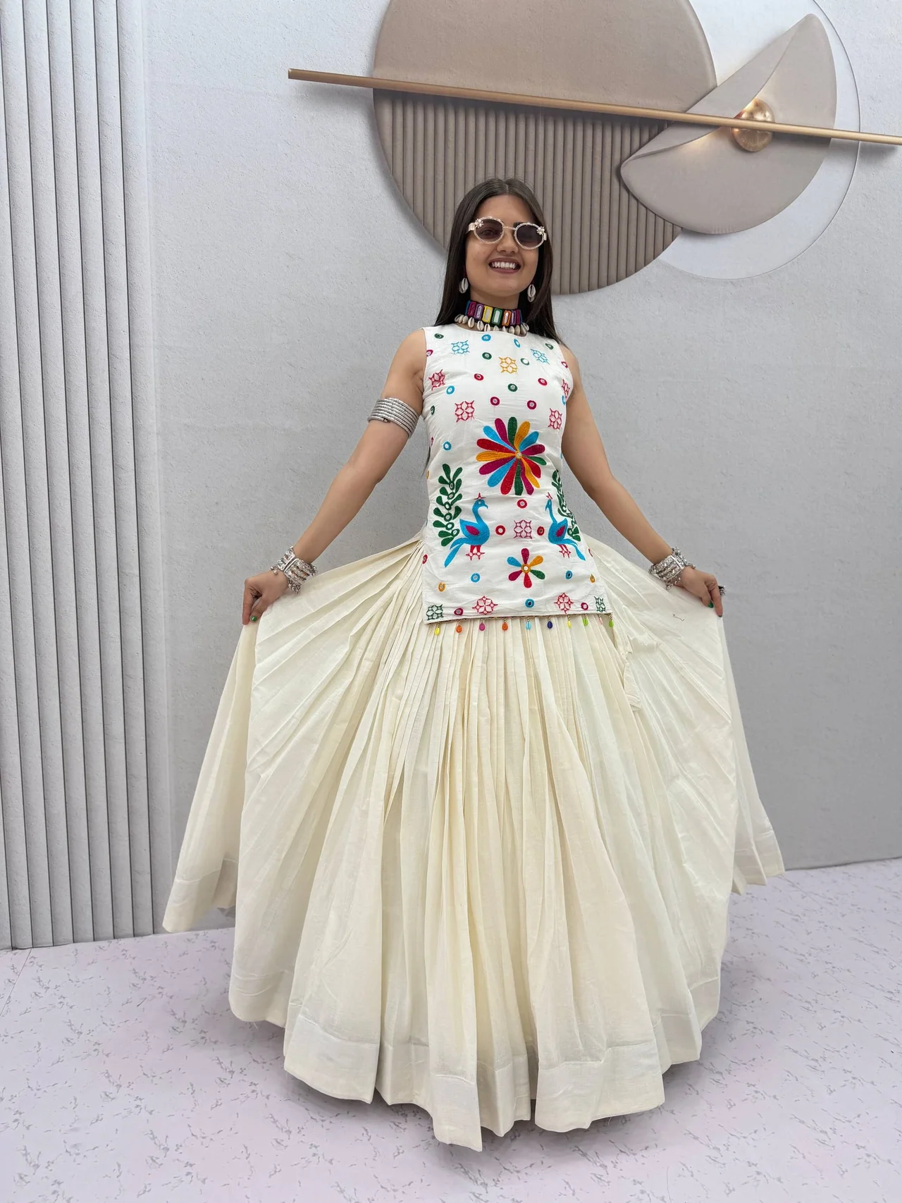 Navratri Special Mother-Daughter Matching Lehenga Choli in Off White — photo 8 of 9