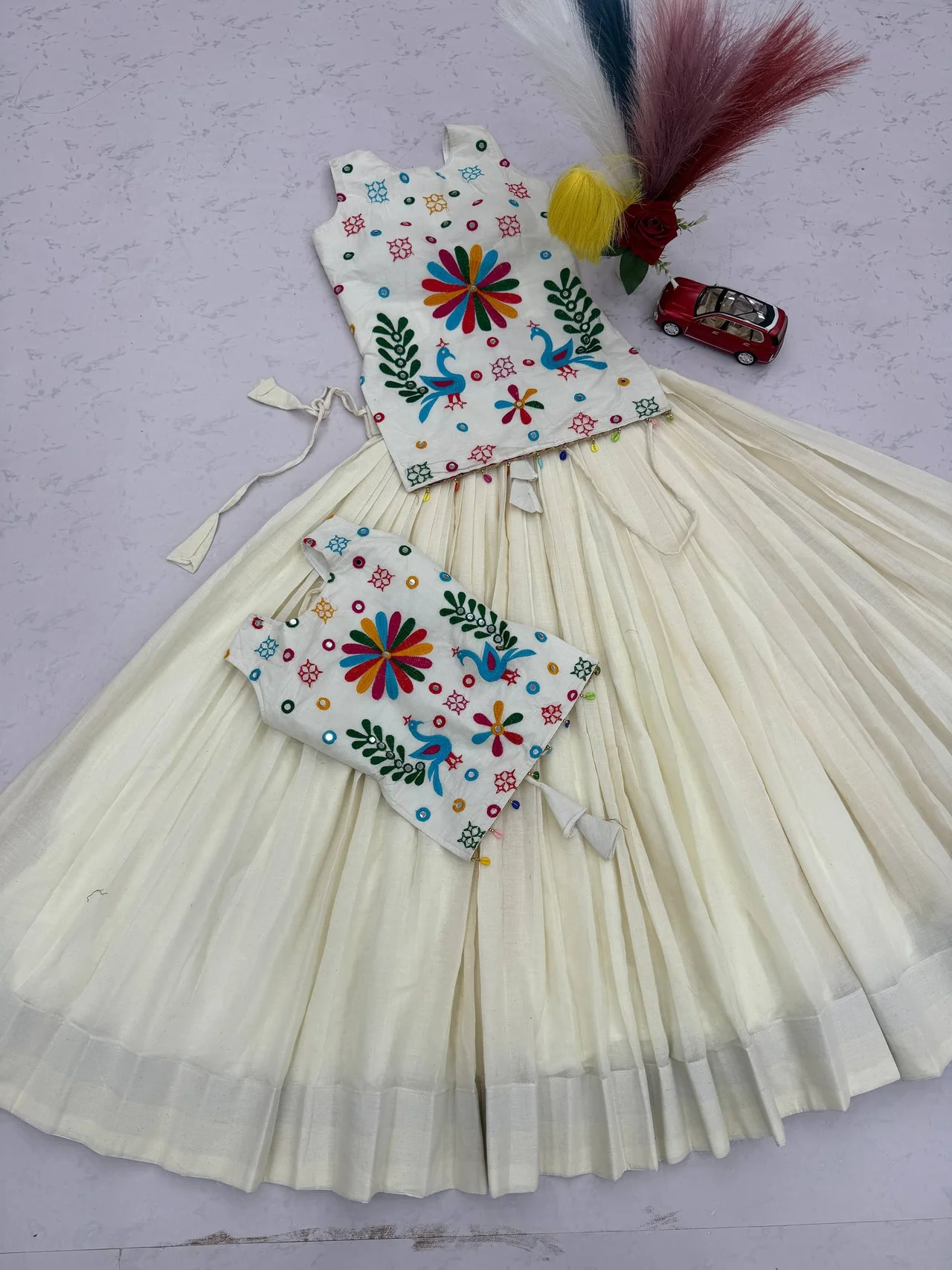 Navratri Special Mother-Daughter Matching Lehenga Choli in Off White — photo 9 of 9